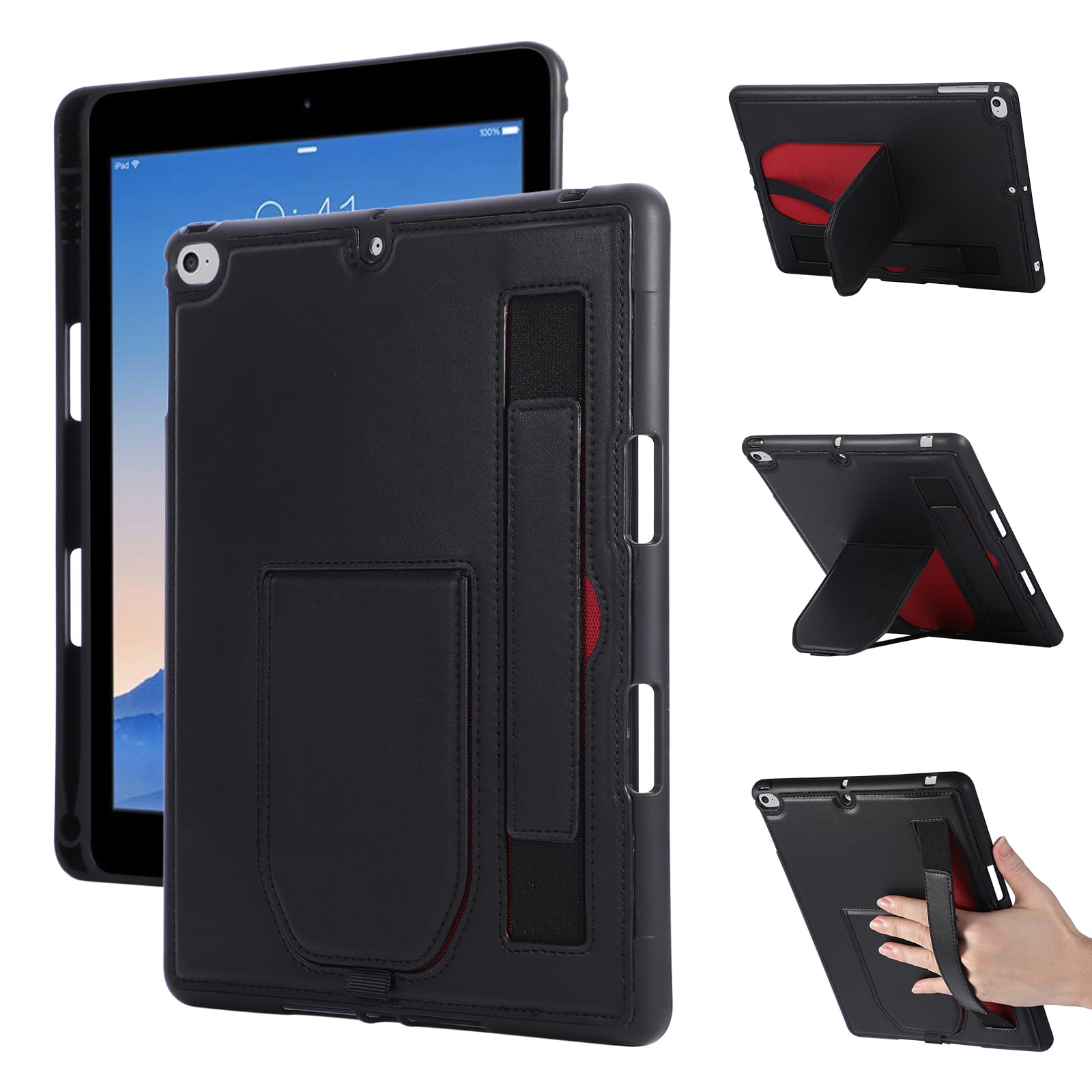 "Dteck - Shockproof Case for Apple iPad (6th Generation) 9.7"" 2018 with Hand Strap and Kickstand, PU Leather TPU Protective Cover - Black" price history on PriceWatchPro