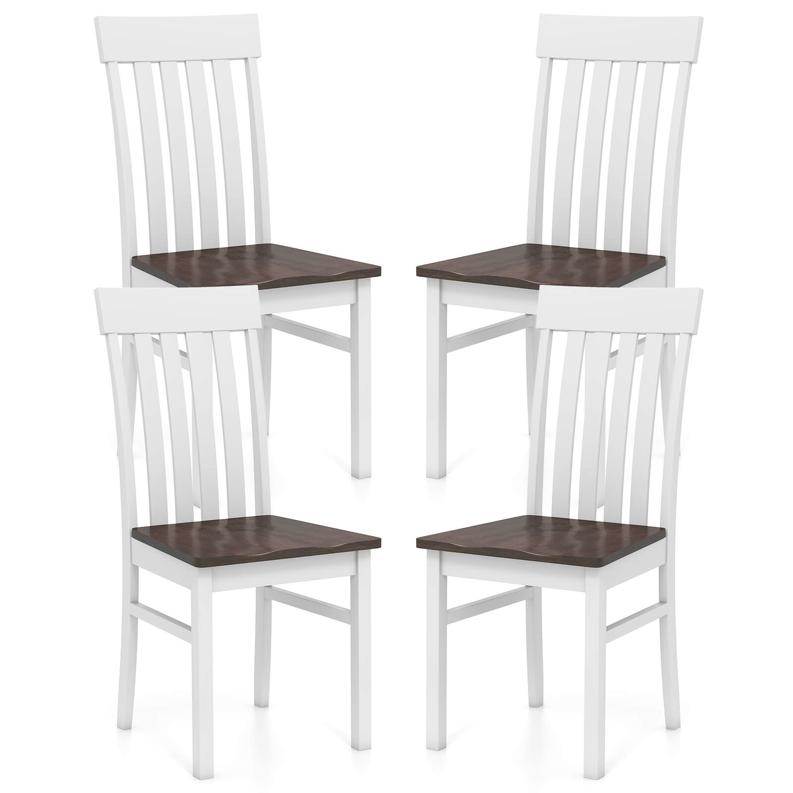 Front. Costway - Costway Dining Chairs Set of 4 with Slatted High Backrests Concave Seats Rubber Wood Legs - White,Walnut.