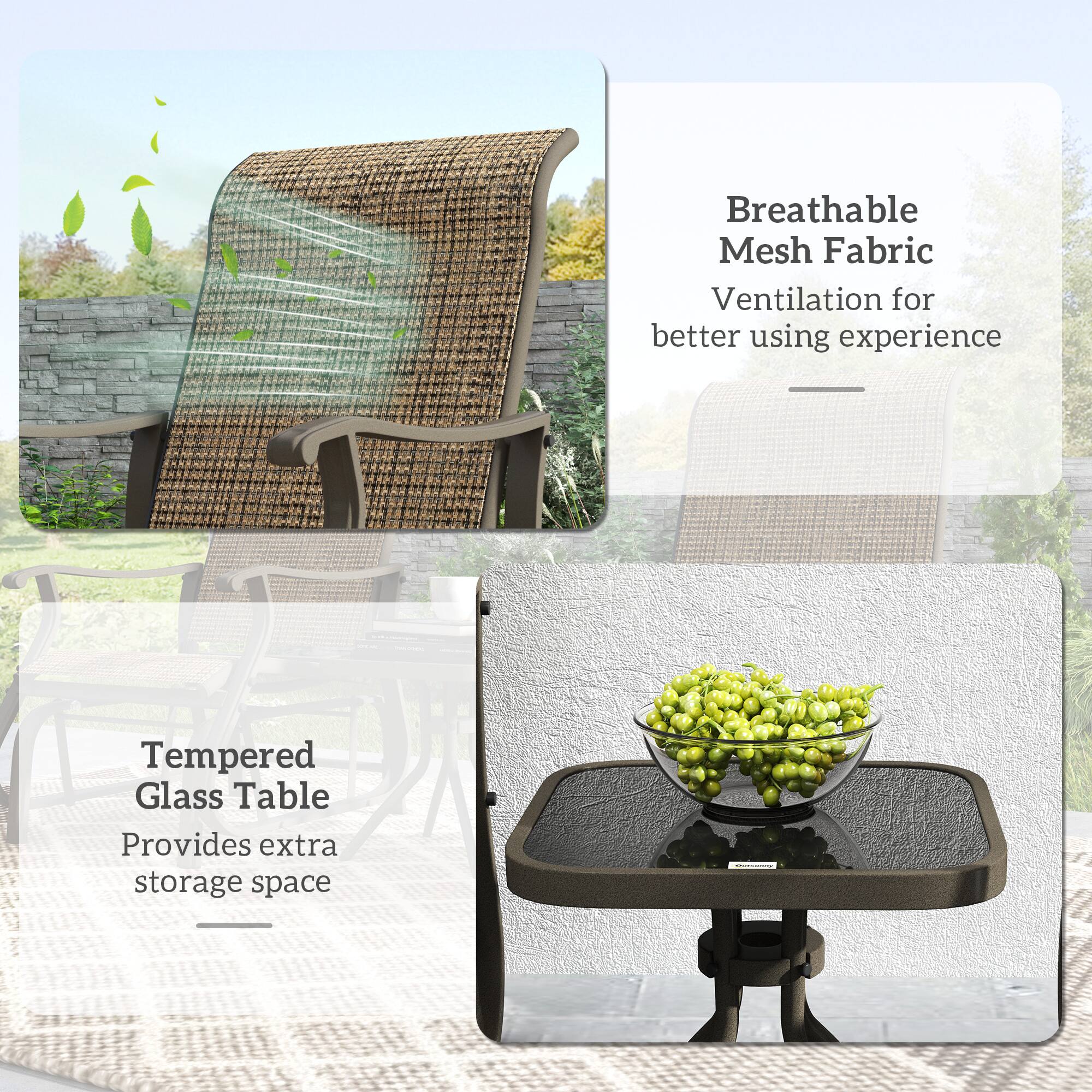 Breathable Mesh Fabric  
Ventilation for better using experience  

Tempered Glass Table  
Provides extra storage space