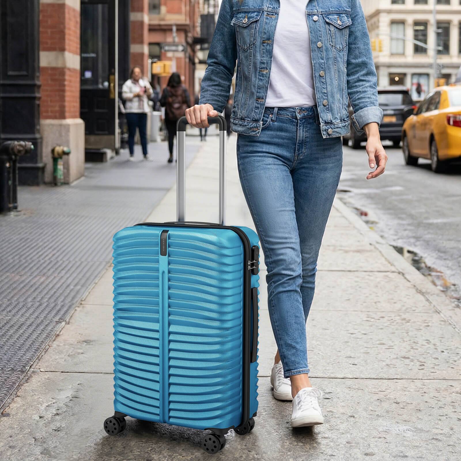 Alt View 3. Costway - Costway 3PCS Hardside Luggage Set (20/24/28 Inch) with 8-Spinner Wheels, 3-Digital Lock - Blue.