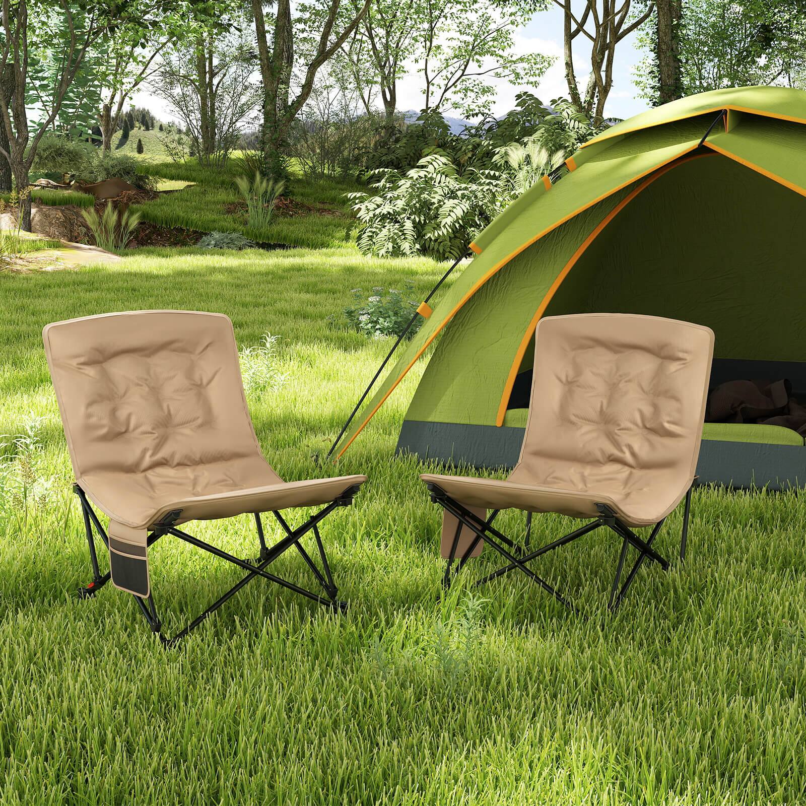 Alt View 3. Costway - Costway 1 PCS Portable Folding Camping Chair with 500 LBS Support Side Pocket and Carry Bag - Khaki.