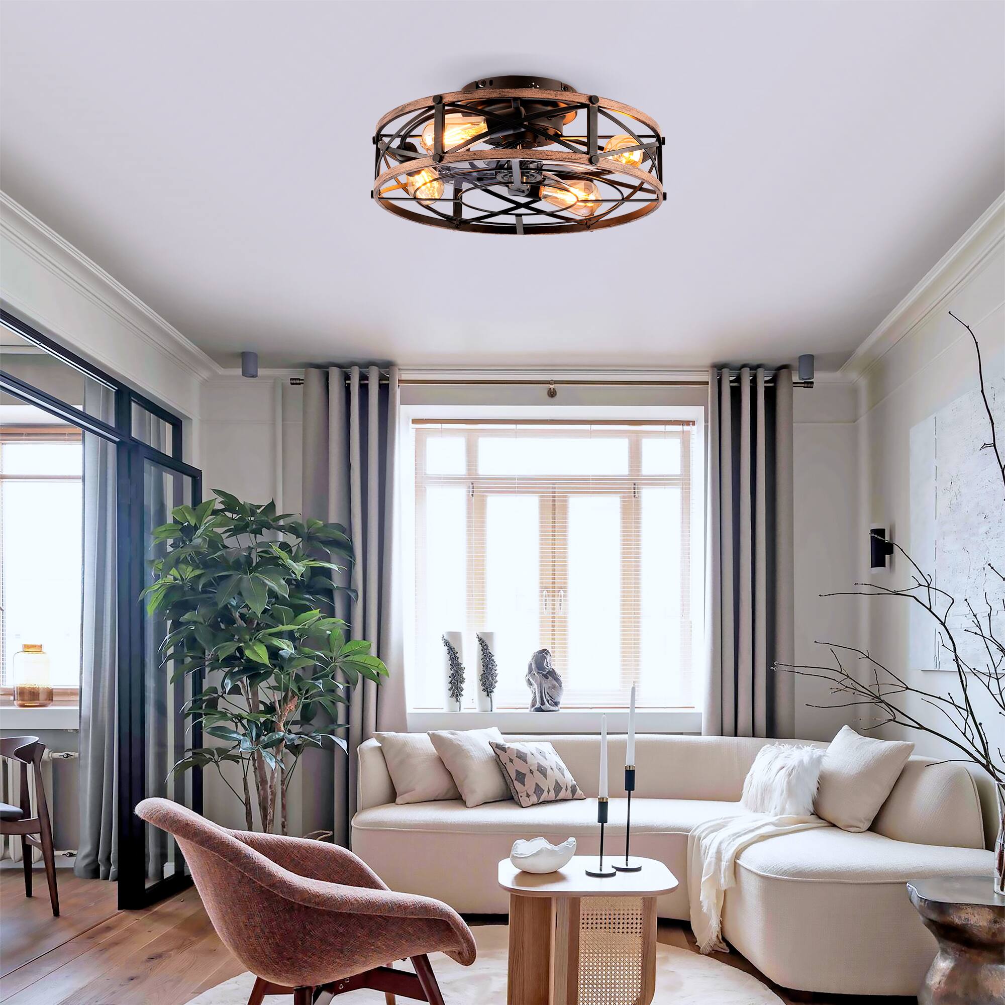 Left. GOODSILO - 19'' Ceiling Fan with Remote, 6-Speed, Reversible Motor, Timer (Bulbs Not Included) - Bronze,Brushed Gold.