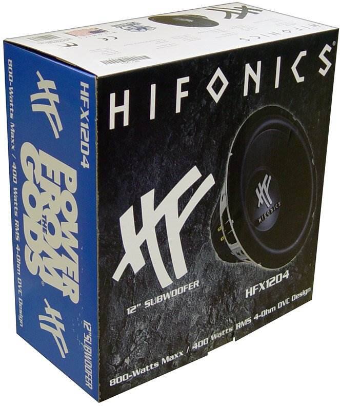 HIFONICS  
HFX1204  
12" SUBWOOFER  
800-Watts Max / 400 Watts RMS 4-Ohm DVC Design