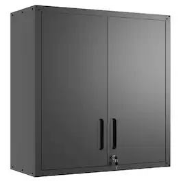 Mirfee - Wall-Mount Tool Cabinet with 2 Locking Doors, Adjustable Shelf & Drawer - Black
