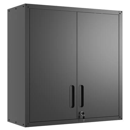 Front. Mirfee - Wall-Mount Tool Cabinet with 2 Locking Doors, Adjustable Shelf & Drawer - Black.