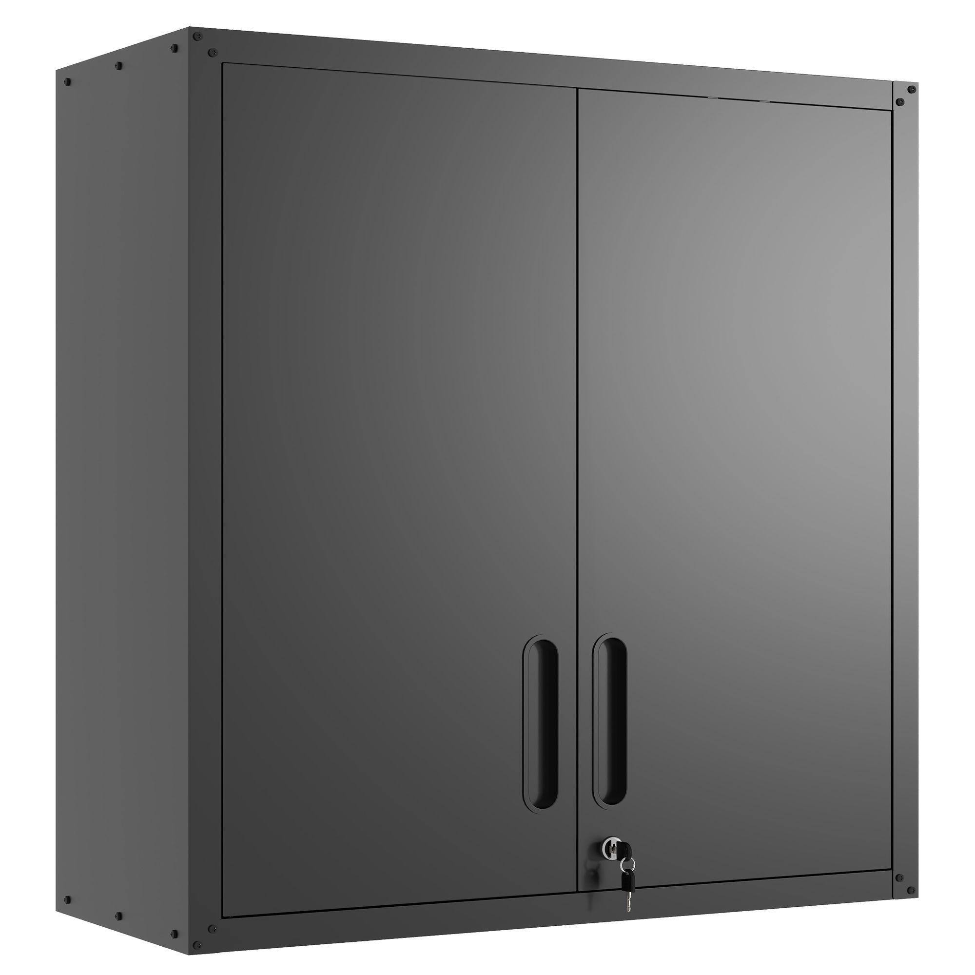 Front. Mirfee - Wall-Mount Tool Cabinet with 2 Locking Doors, Adjustable Shelf & Drawer - Black.