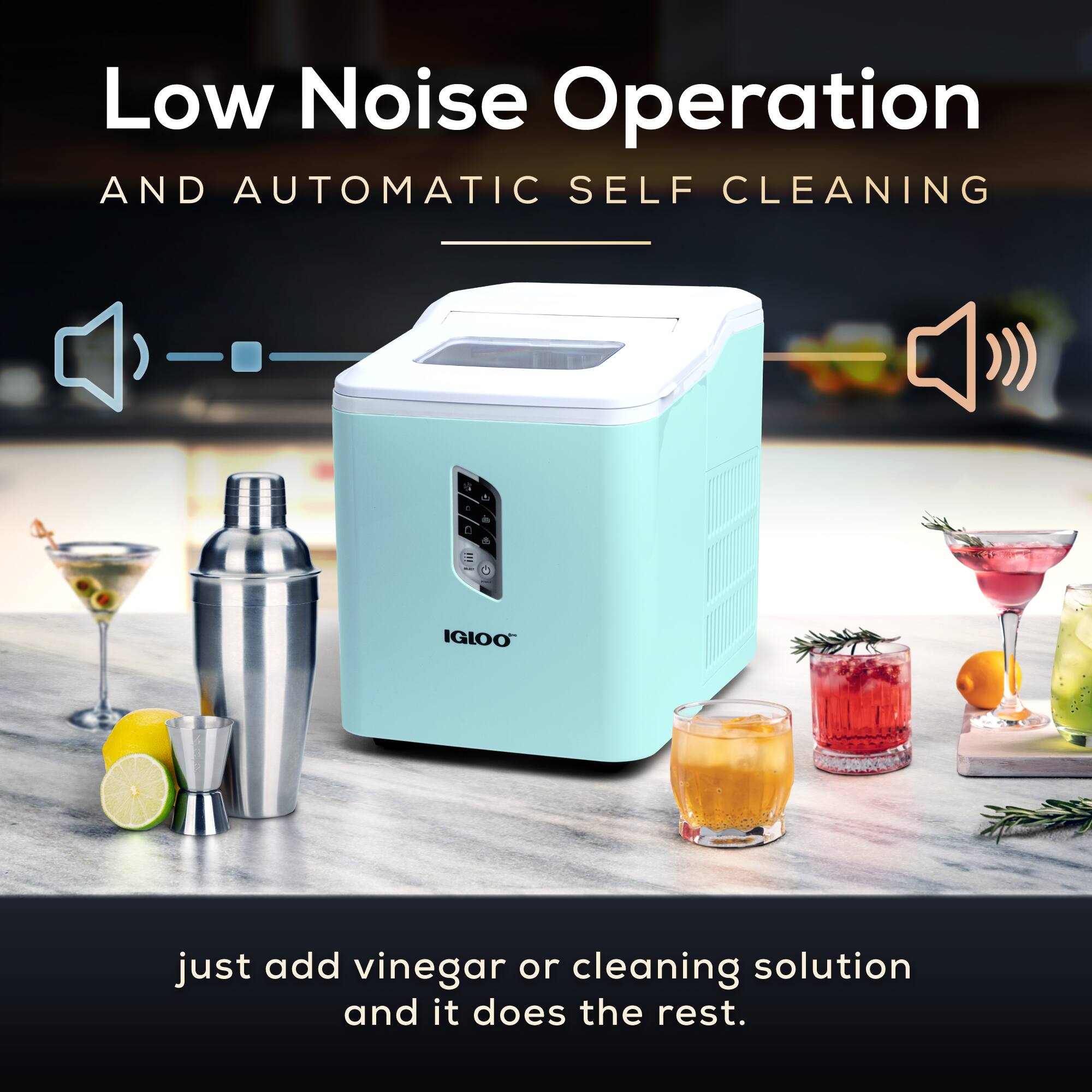 Low Noise Operation AND AUTOMATIC SELF CLEANING

just add vinegar or cleaning solution and it does the rest.