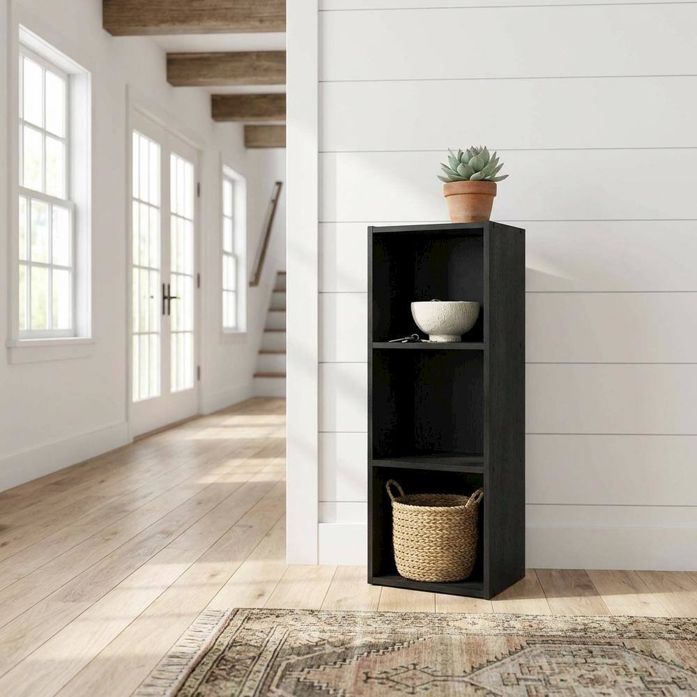 Angle. FurniFact - Blackwood 3-Tier No Tool Assembly Bookcase with Open Shelves for Storage - Blackwood.