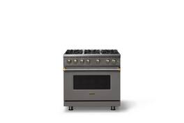 Viking - Pro 5 Series 5.1 Cu. Ft. Freestanding Sealed 6 Burner Gas Convection Range - Damascus Gray w. Brushed Brass Trim - Damascus Gray