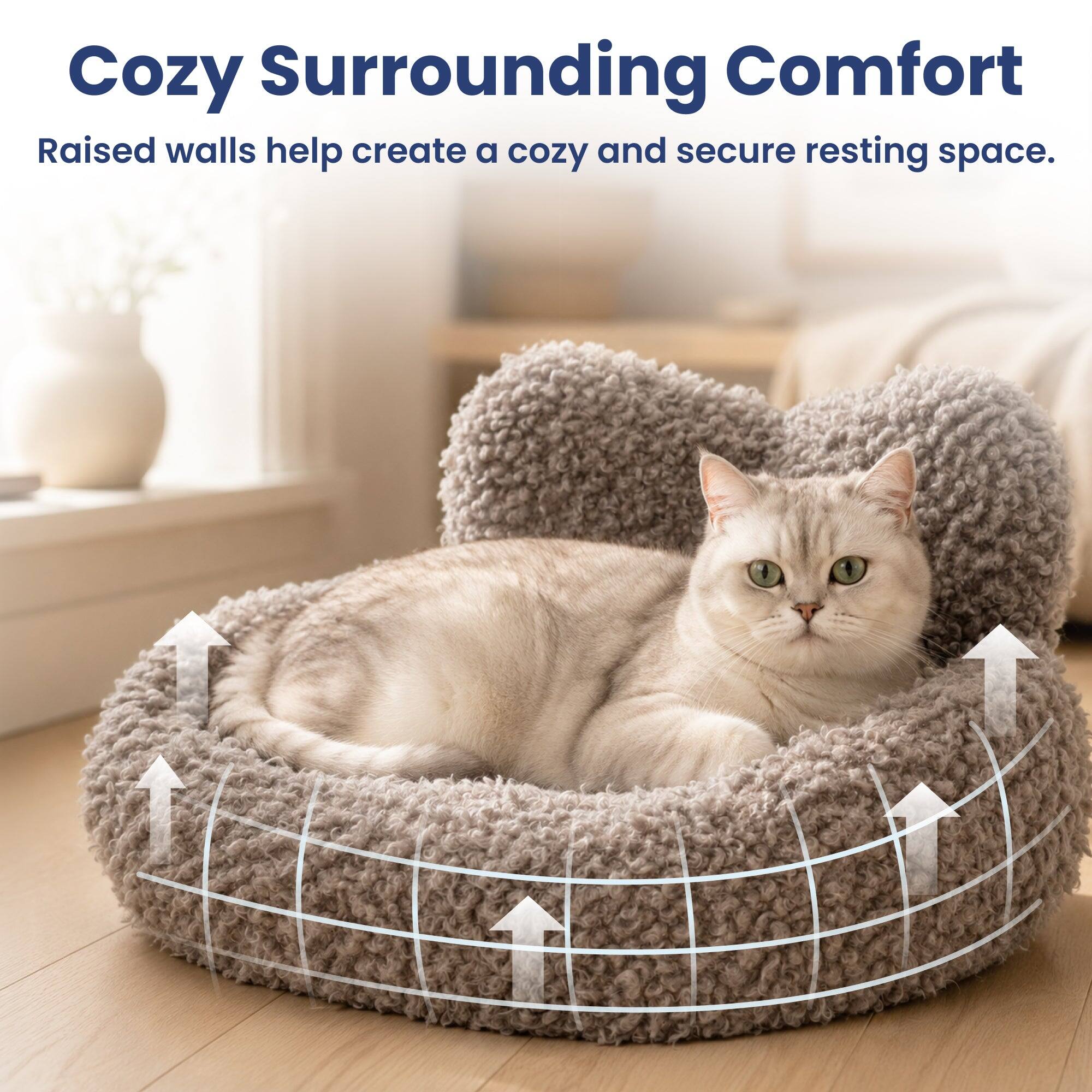Cozy Surrounding Comfort  
Raised walls help create a cozy and secure resting space.