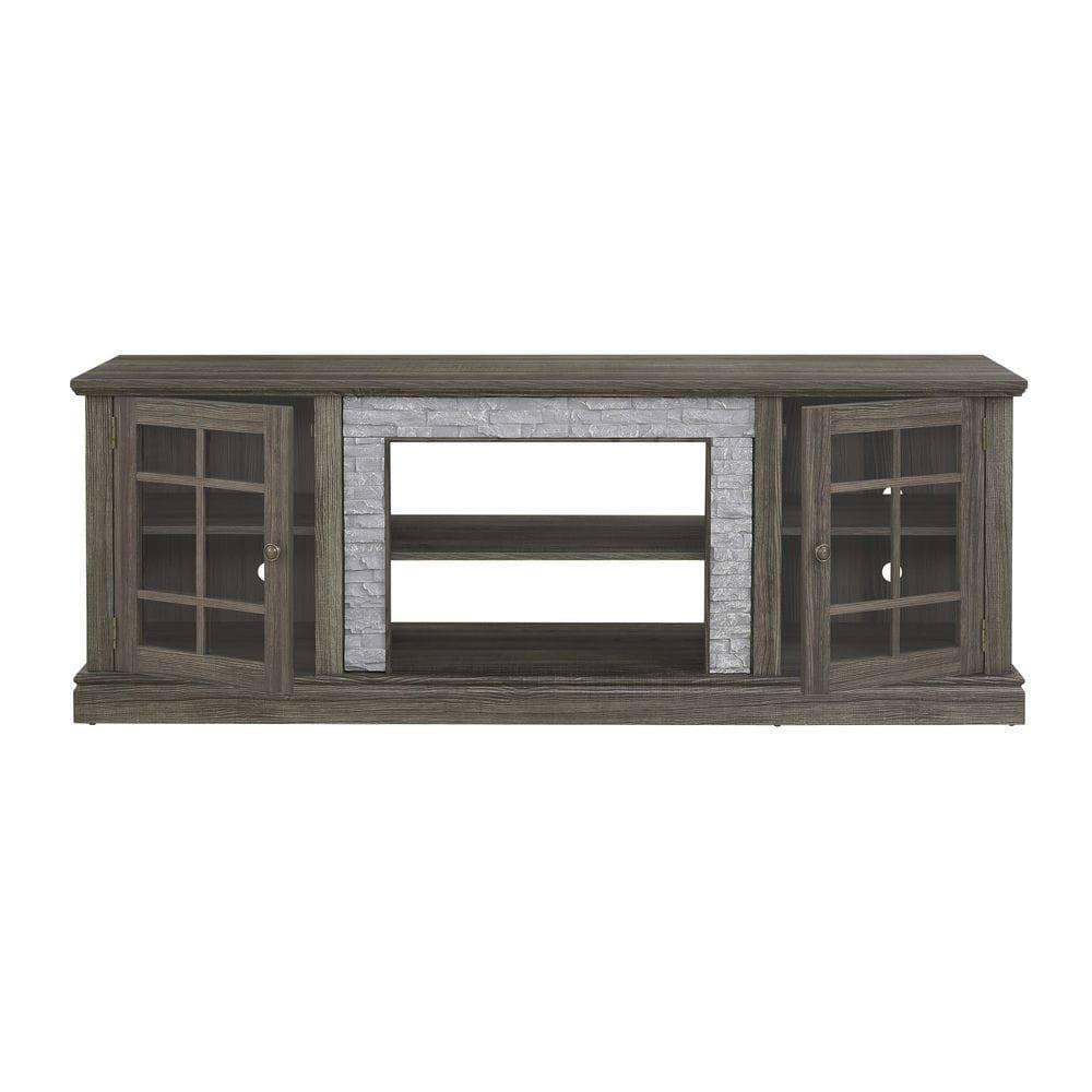Alt View 1. Kadyn - 70-Inch Faux Stone Media Console with Dual Storage Doors - Gray - Gray.