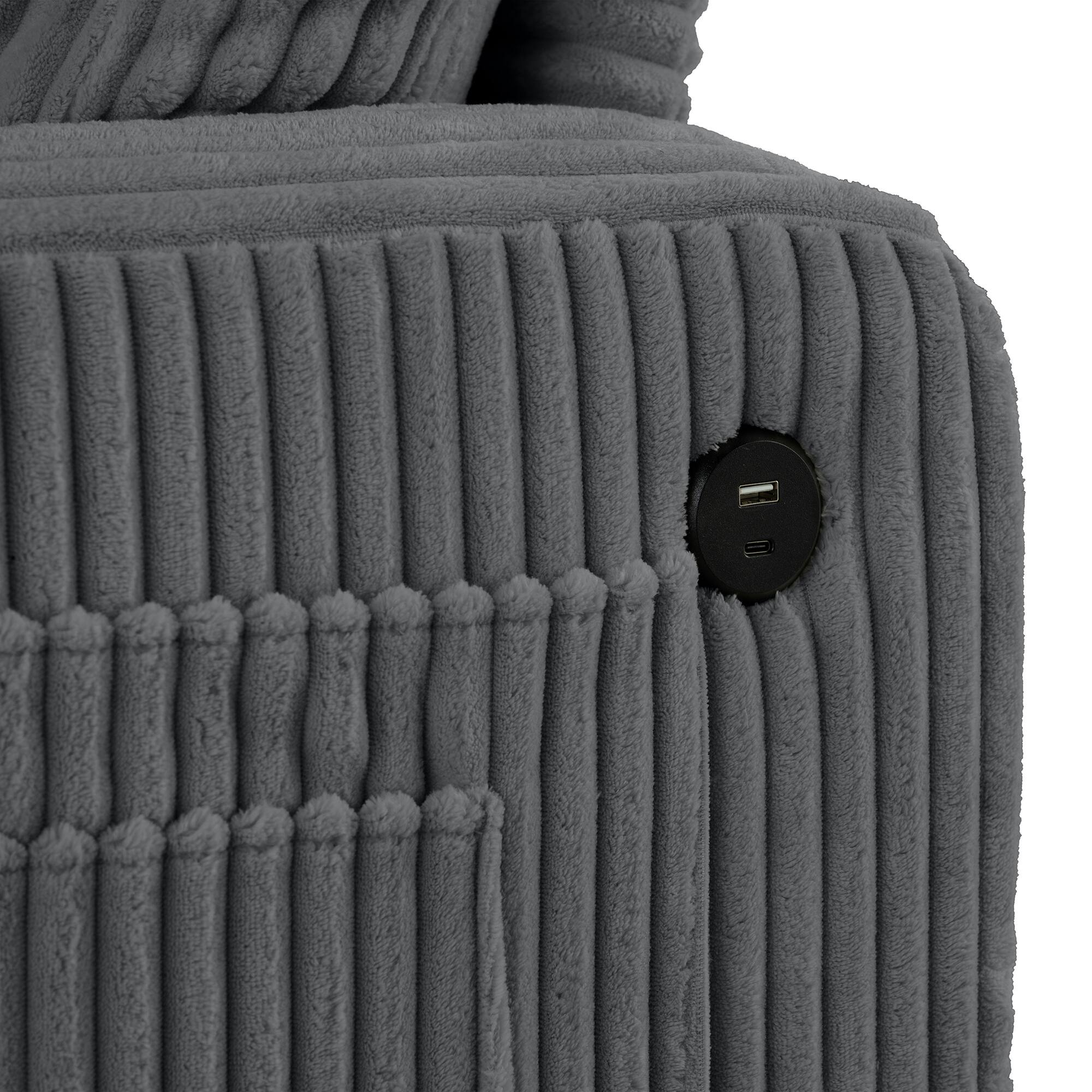 Alt View 6. Vaczon - Sofa Couch with USB Charging Ports and Cup Holders, 3-Seater Upholstered Living Room Sofa with 2 Throw Pillows - Gray.