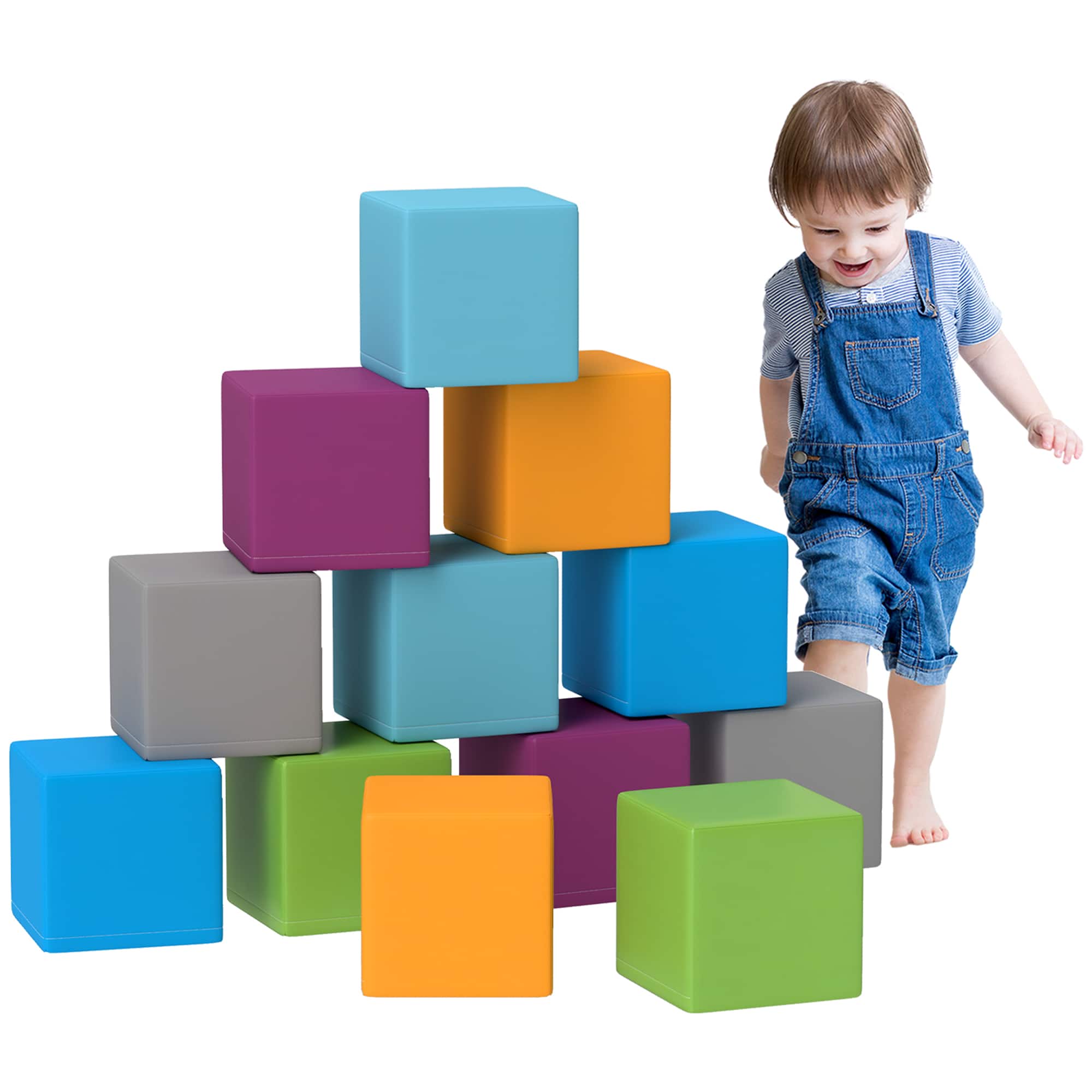 Soozier - 12 Piece Soft Play Blocks, Soft Foam Building and Stacking Blocks, Compliant Learning Toys, Toddler Baby Kids Preschool