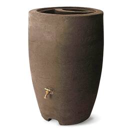 Algreen - Plastic Rain Barrel, 50 Gal Rainwater Drum w/ Spigot, Athena - Brownstone