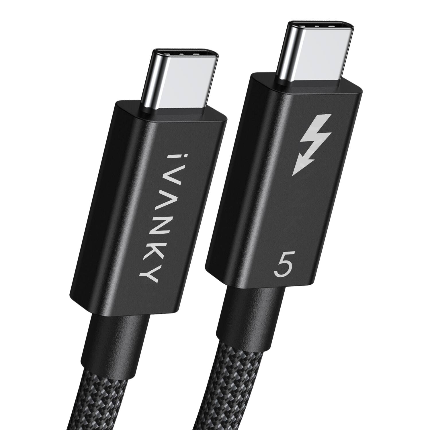 Angle. iVANKY - IVANKY Intel Certified Thunderbolt 5 Cable 2Pack 3.3ft, 120Gbps Bandwidth, Support 16K/Dual 8K, 240W.