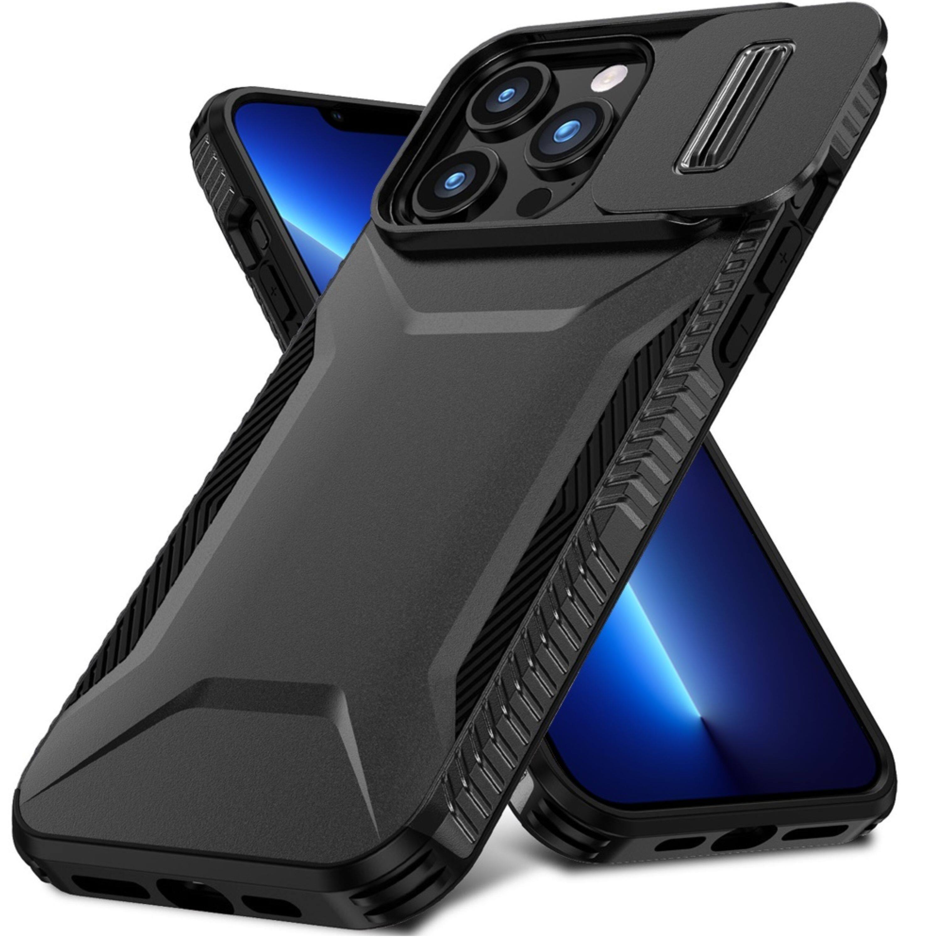 Angle. Kitcheniva - Strong Shockproof Grip Sliding Camera Cover For iPhone 13 Pro Max Black - Black.