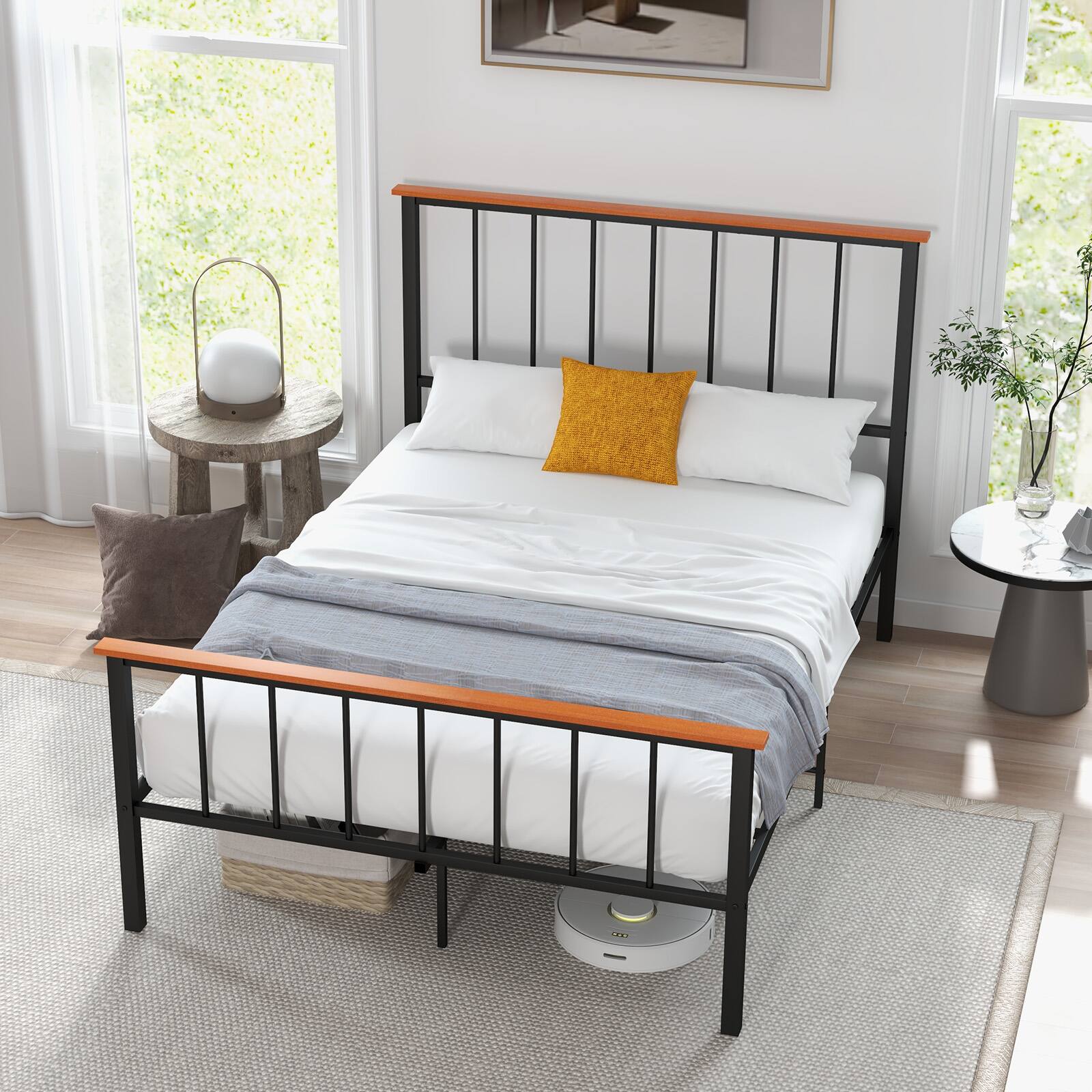 Alt View 5. Ecooso - Full Bed Frame with Headboard and Footboard Ideal for Bedroom Decoration - Black.