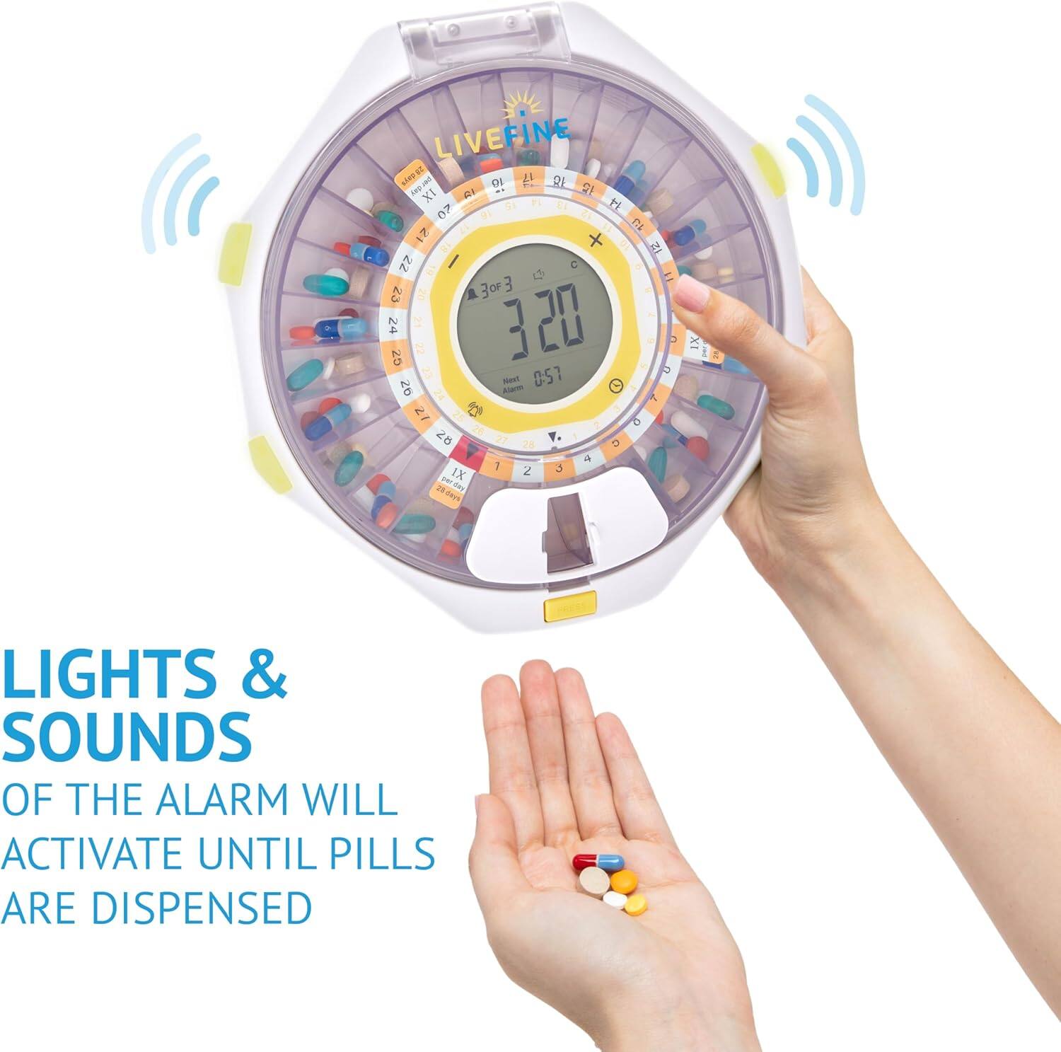 LIVEFINE

LIGHTS & SOUNDS OF THE ALARM WILL ACTIVATE UNTIL PILLS ARE DISPENSED

1 2 3 4 5 6 7 8 9 10 11 12 13 14 15 16 17 18 19 20 21 22 23 24 25 26 27 28 29 30 31

1X 2X 3X 4X 5X 6X 7X 8X 9X 10X

057

30F3