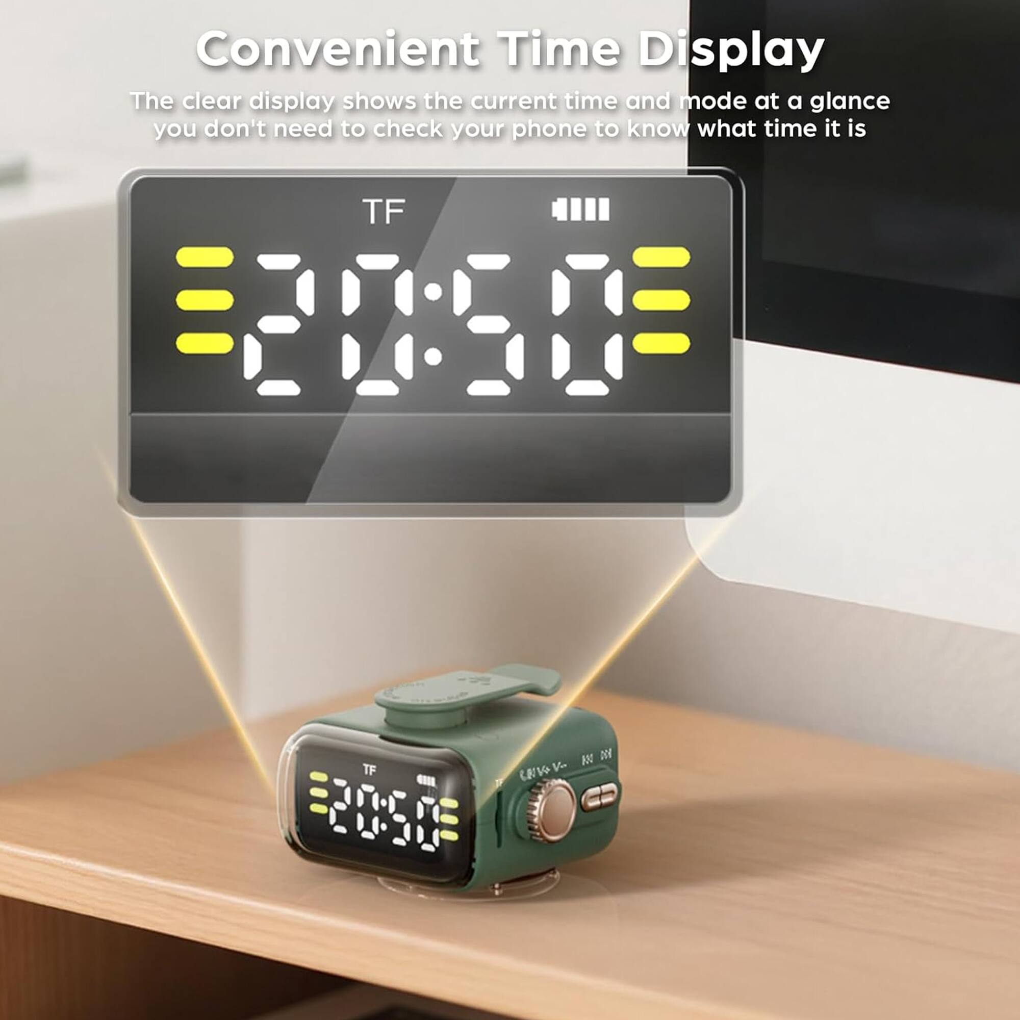 Convenient Time Display  
The clear display shows the current time and mode at a glance. You don't need to check your phone to know what time it is.  

TF 20890  
TF -L 20:50  
CV Va K A