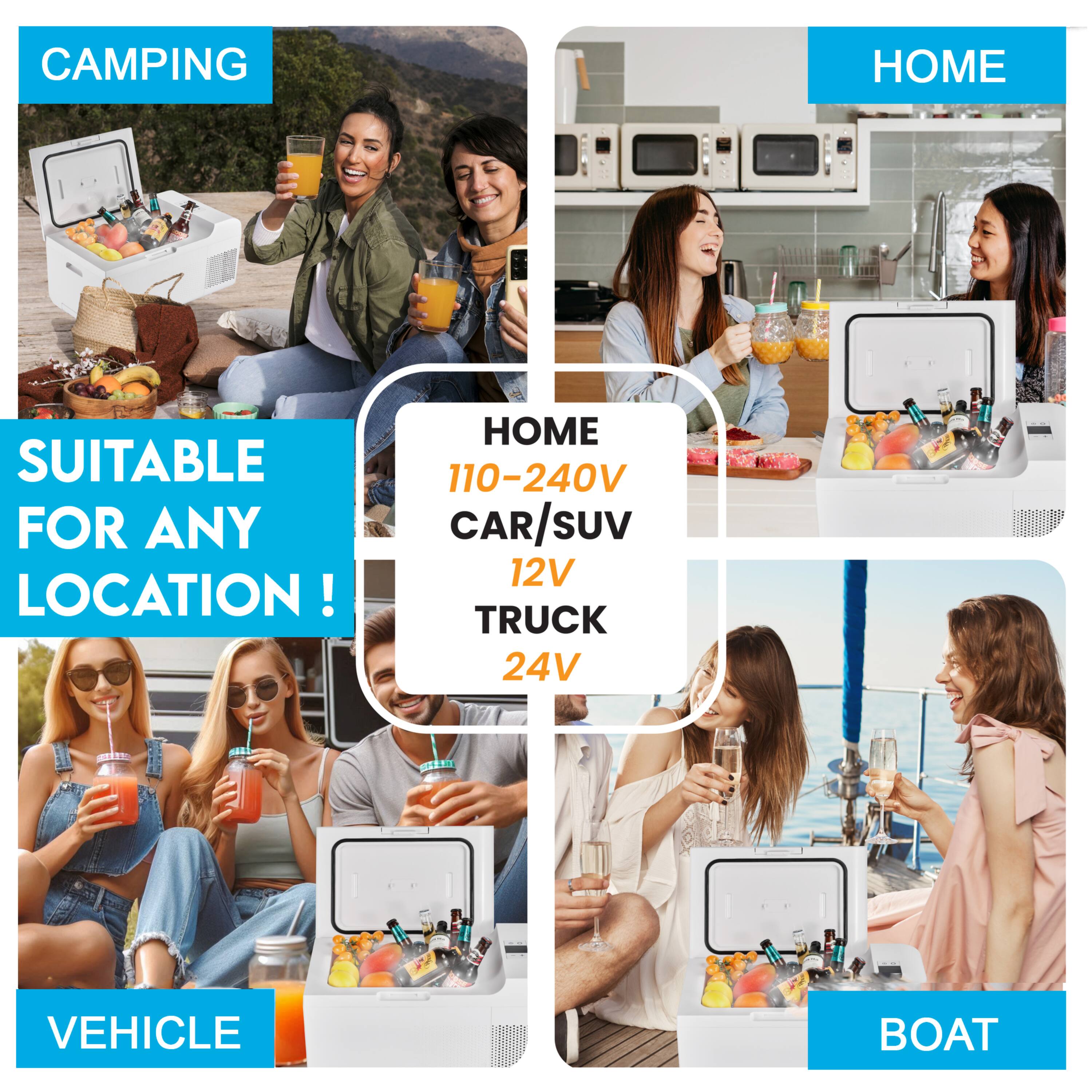 CAMPING HOME HOME SUITABLE 110-240V FOR ANY CAR/SUV 12V LOCATION! TRUCK 24V VEHICLE BOAT