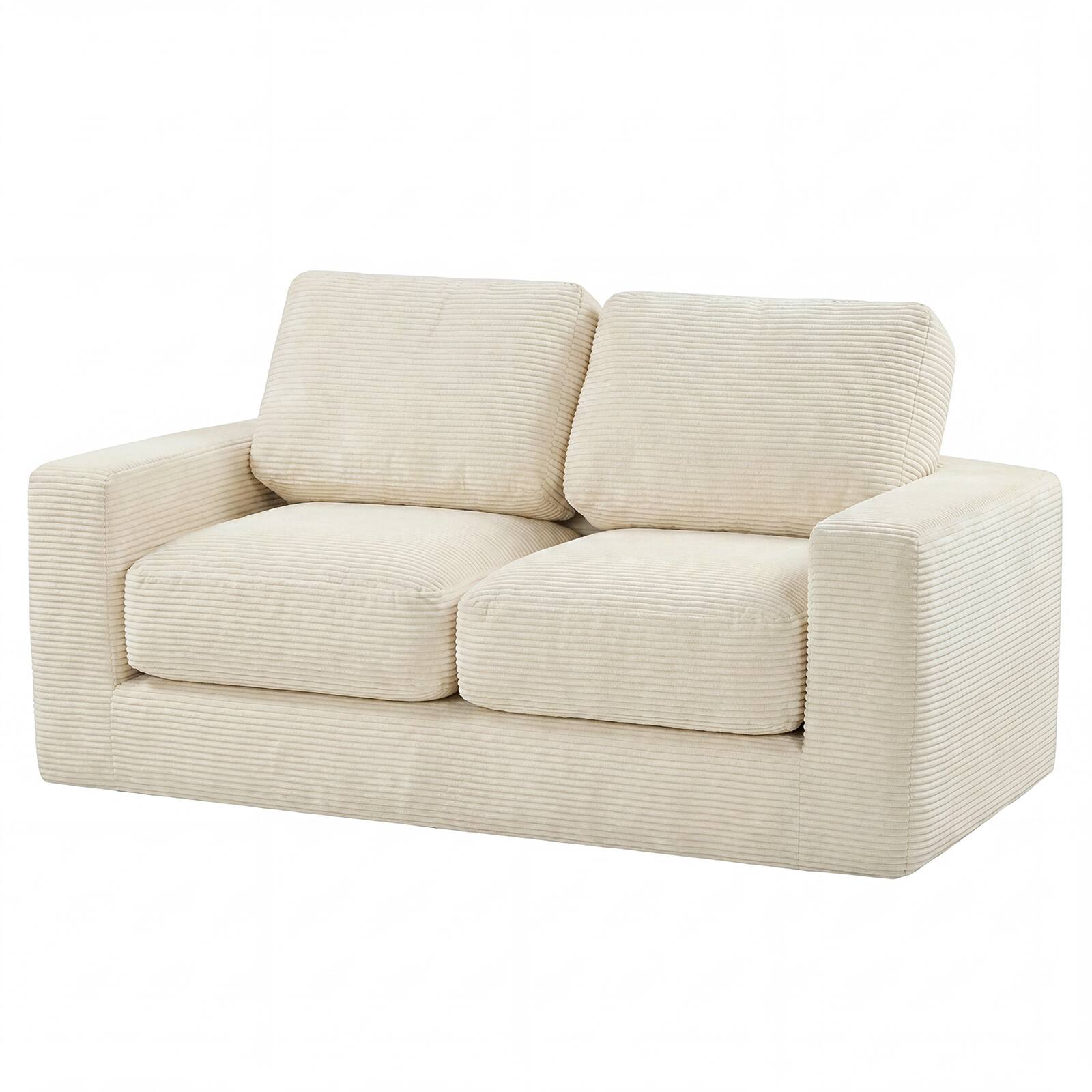 Costway - Floor Couch, Loveseat Foam Sofa with Removable Corduroy Cover, Back & Seat Cushions - Beige price history on PriceWatchPro