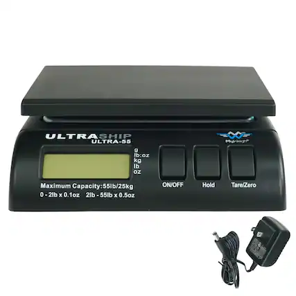 ULTRASHIP ULTRA-55
Maximum Capacity: 55lb/25kg
0 - 2lb x 0.1oz
2lb - 55lb x 0.5oz
ON/OFF
Hold
Tare/Zero