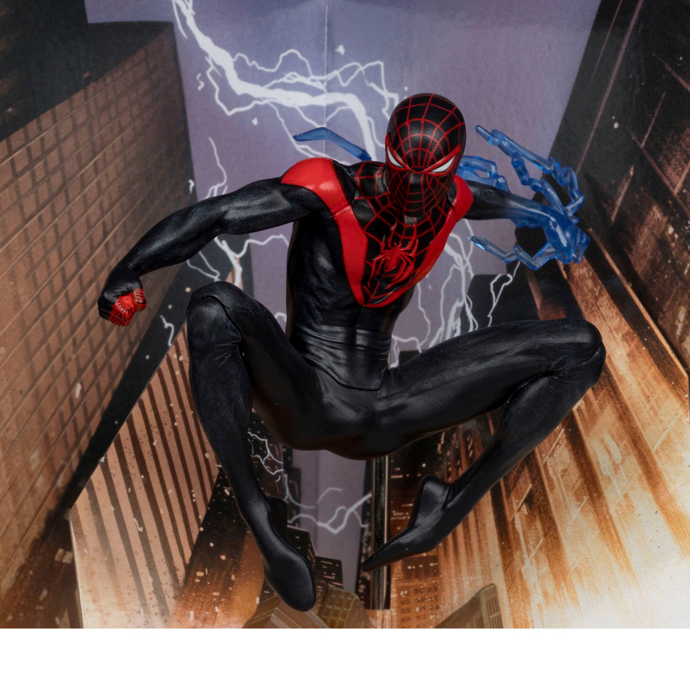 Left. McFarlane Toys - Marvel 5.25" Spider-Man 1:10th Scale Collectible with Scene - Wave 2 (Miles Morales: Spider-Man #1).