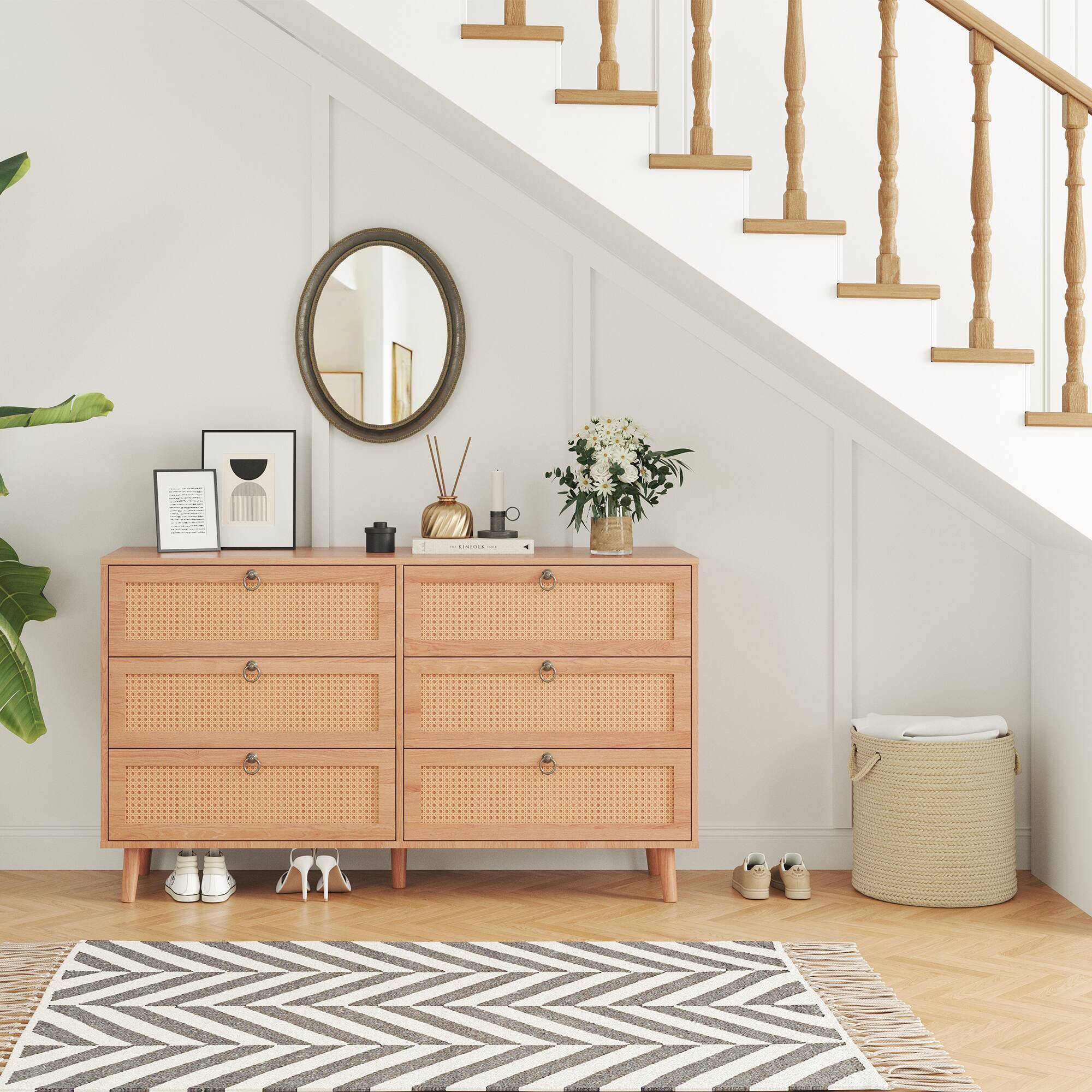 Alt View 8. Forest'nSky - Natural Wood 6 drawer 51.2 in. Wide Chest of Drawers with Sturdy Frame for Living Room - Natural.