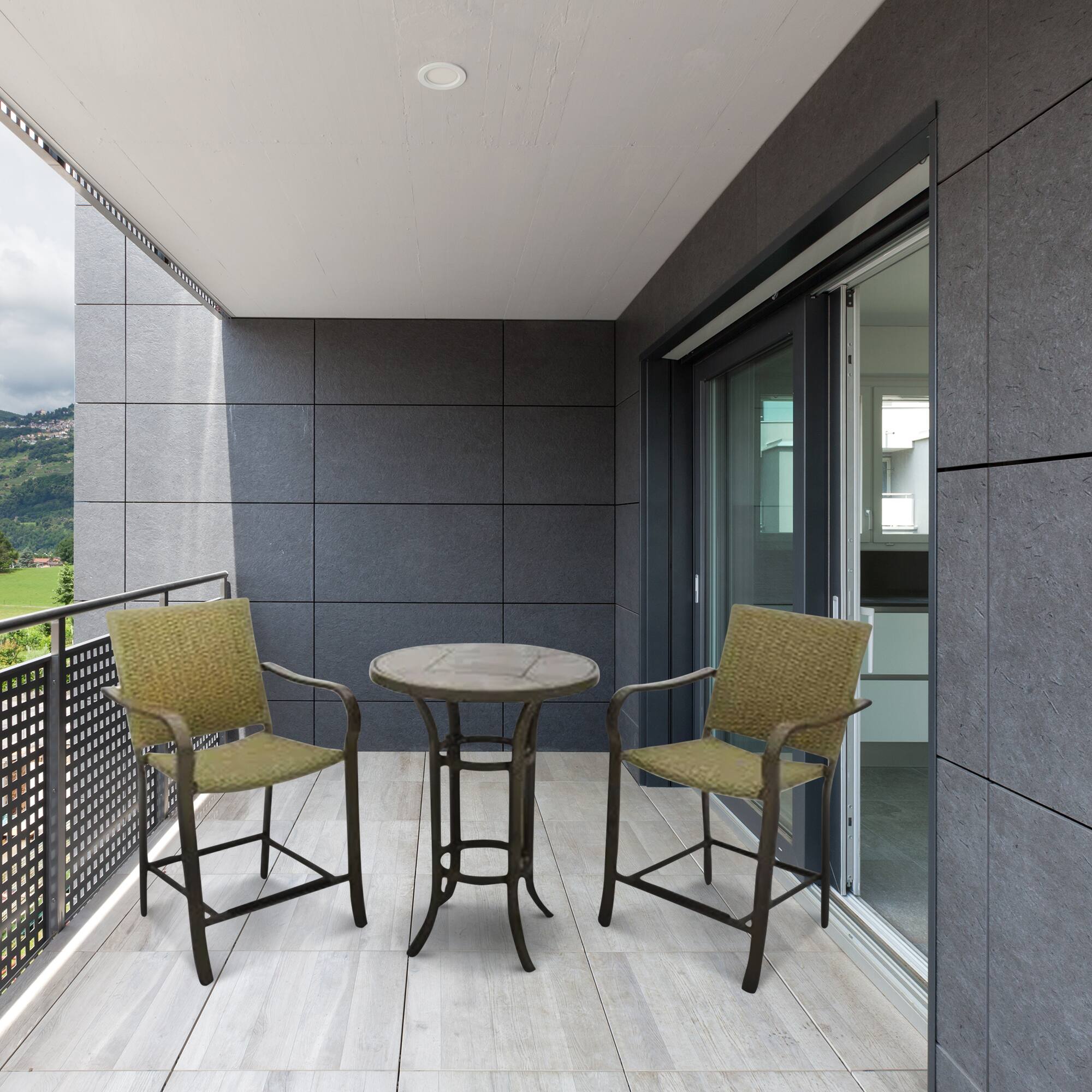 Alt View 3. Four Seasons Courtyard - Four Seasons Courtyard Amalfi 3 Piece Balcony Height Outdoor Dining Set, Beige - Beige.