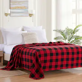 Sweet Home Collection - 100% Cotton Blend Blanket, Luxury Breathable Buffalo Plaid Weave Design, Full/Queen - Burgundy/Black
