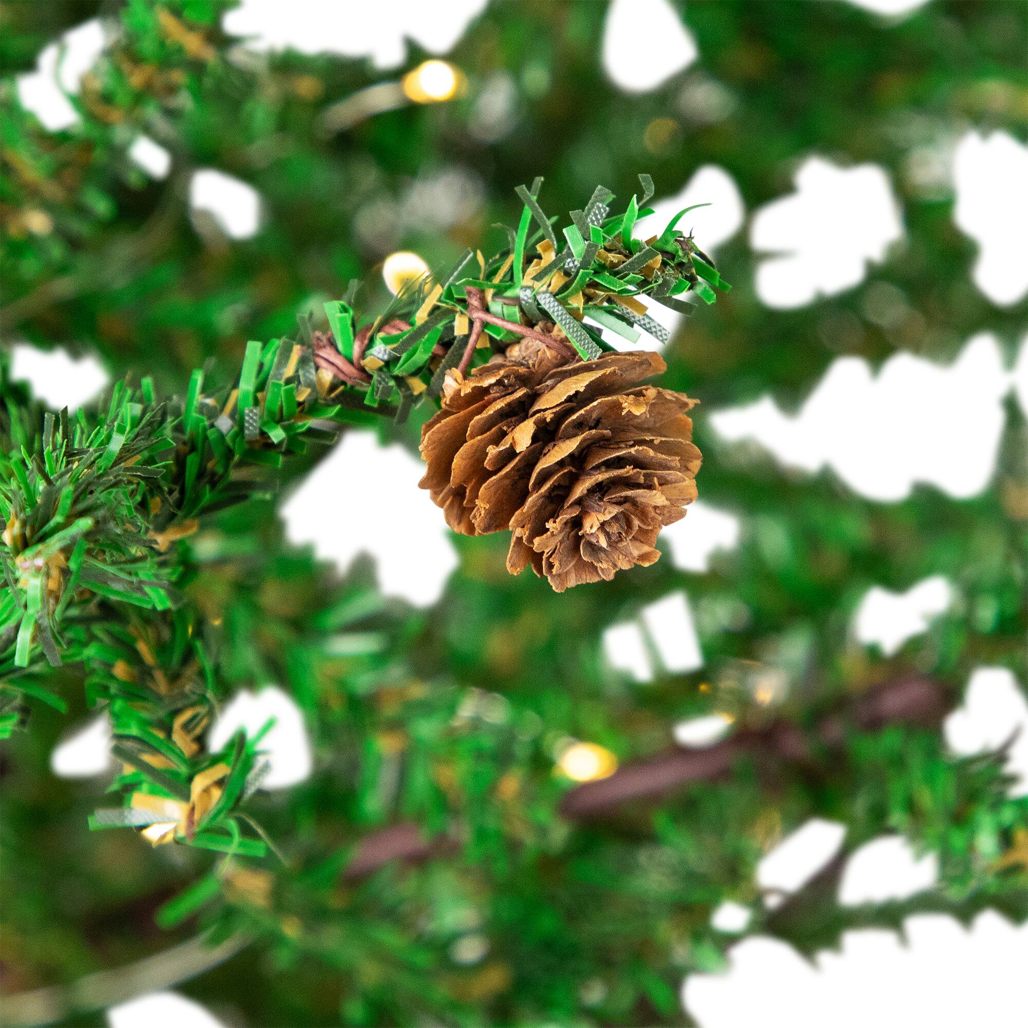 Alt View 3. Northlight - Pre-lit Christmas Tree with Pinecones and Burlap Base - 4' - Clear Lights - Green.