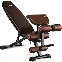 HARISON - Adjustable Weight Bench with Leg Extension & Preacher Pad for Home Gym Training (BB609Brown) - Brown