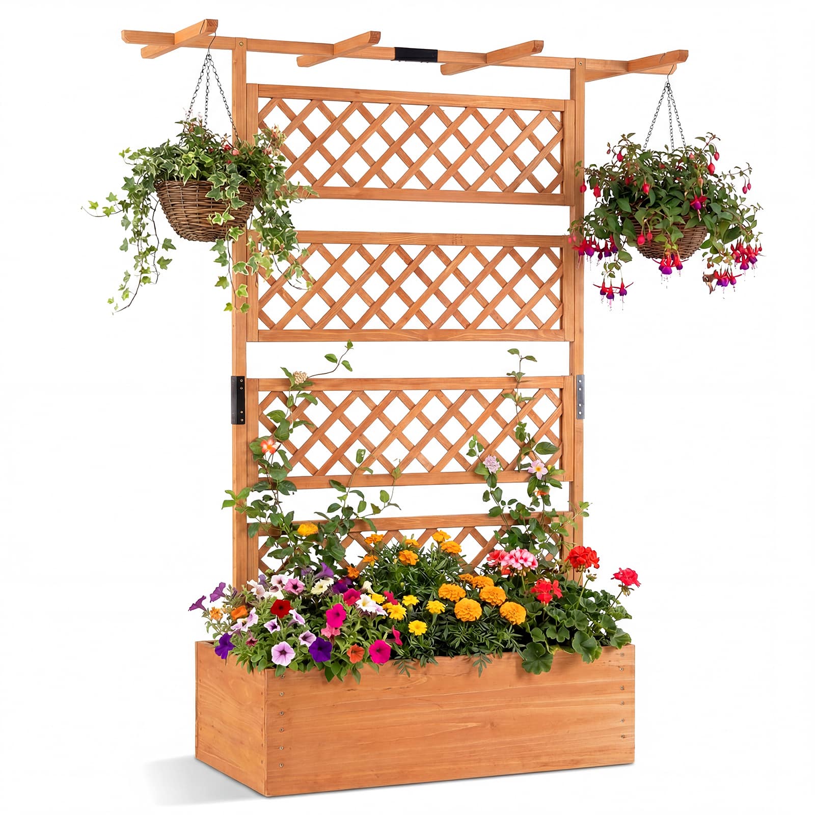 Gymax - 72'' Wooden Planter Box w/Lattice Trellis Flat Roof Drainage for Climbing Plant - Orange