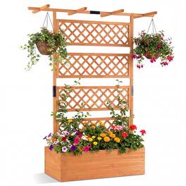 Gymax - 72'' Wooden Planter Box w/Lattice Trellis Flat Roof Drainage for Climbing Plant - Orange