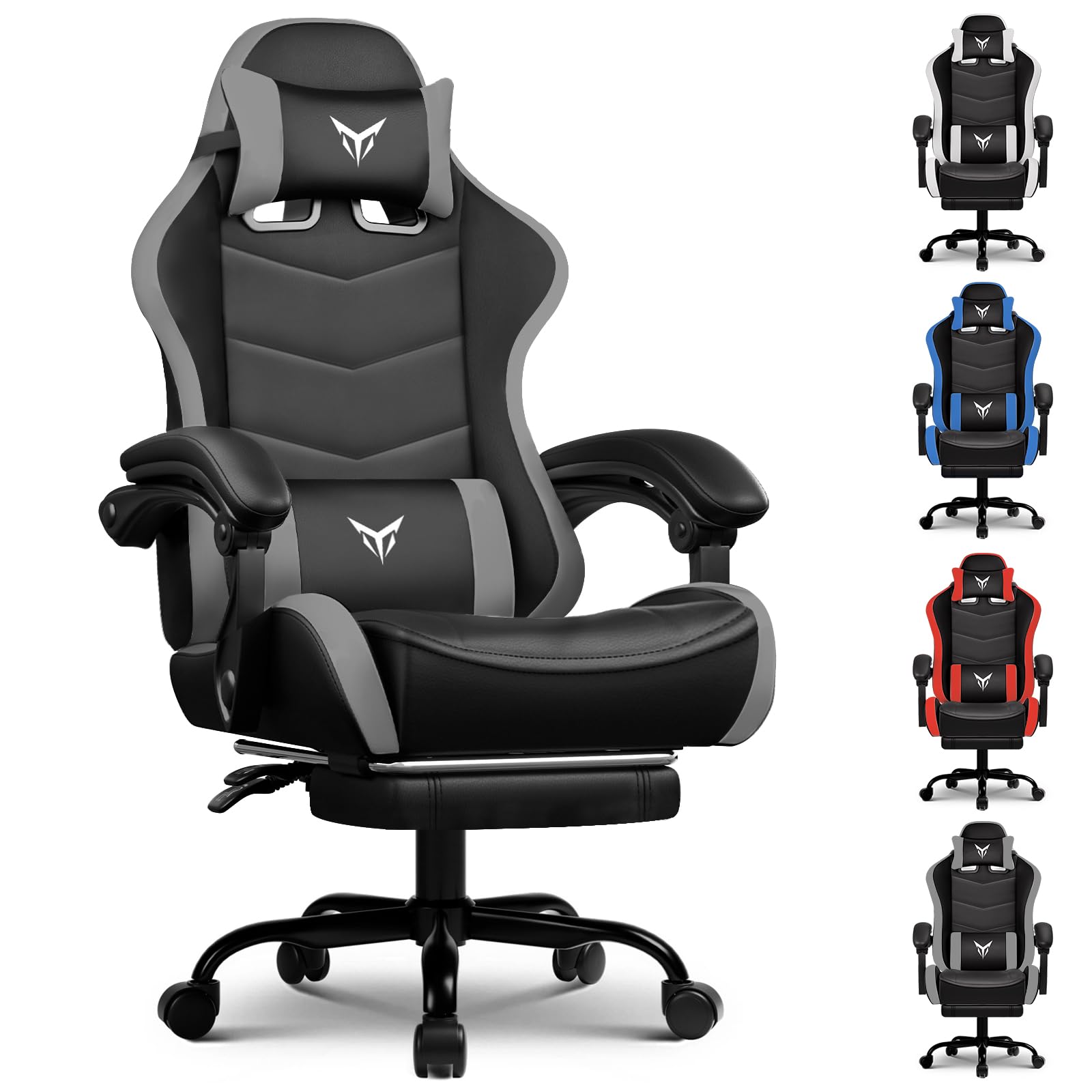 Hanke - Stylish Modern Premium High Gaming Chair Racing Reclining With Adjustable Ergonomic Comfortable - Gray