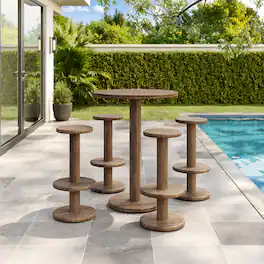 Neo 5-Piece Round Indoor - Outdoor Round Patio Bar Table And Stool Set by Modway - Cocoa Brown