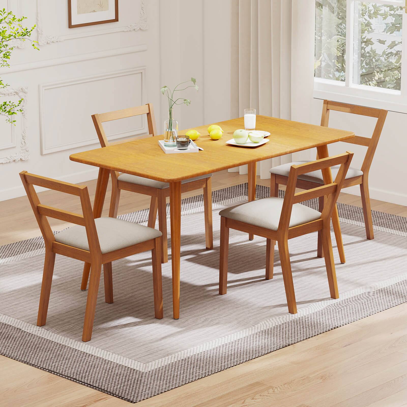 Alt View 3. Costway - Costway Wooden Dining Chair Set of 2 Upholstered Seat & Breathable Slat Backrest - Natural.