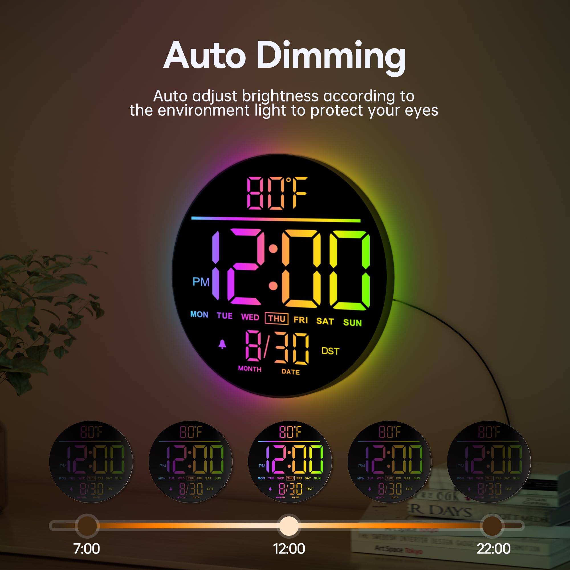 Auto Dimming  
Auto adjust brightness according to the environment light to protect your eyes  

80°F  
12:00 PM  
MON TUE WED THU FRI SAT SUN  
8/30  
DST  

80°F  
12:00 PM  
8/30  

80°F  
12:00 PM  
8/30  

80°F  
12:00 PM  
8/30  

80°F  
12:00 PM  
8/30  

7:00  
12:00  
22:00  

Art Space Tokyo