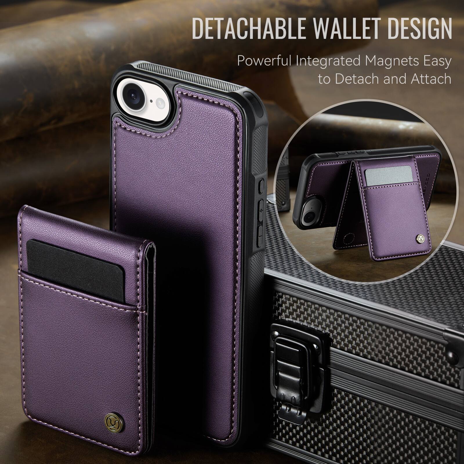 DETACHABLE WALLET DESIGN  
Powerful Integrated Magnets Easy to Detach and Attach