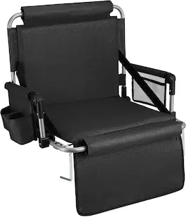 Alpcour - Stadium Seat - Foldable, Padded Bleacher Chair with Backrest, Armrest, Pockets, & Cup Holder - Black