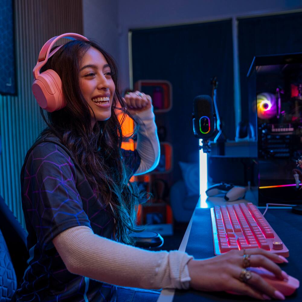 Alt View 6. JLab - Nightfall Wireless Over-Ear Gaming Headset - Pink.