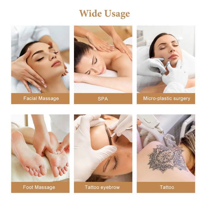 Wide Usage

- Facial Massage
- SPA
- Micro-plastic surgery
- Foot Massage
- Tattoo eyebrow
- Tattoo