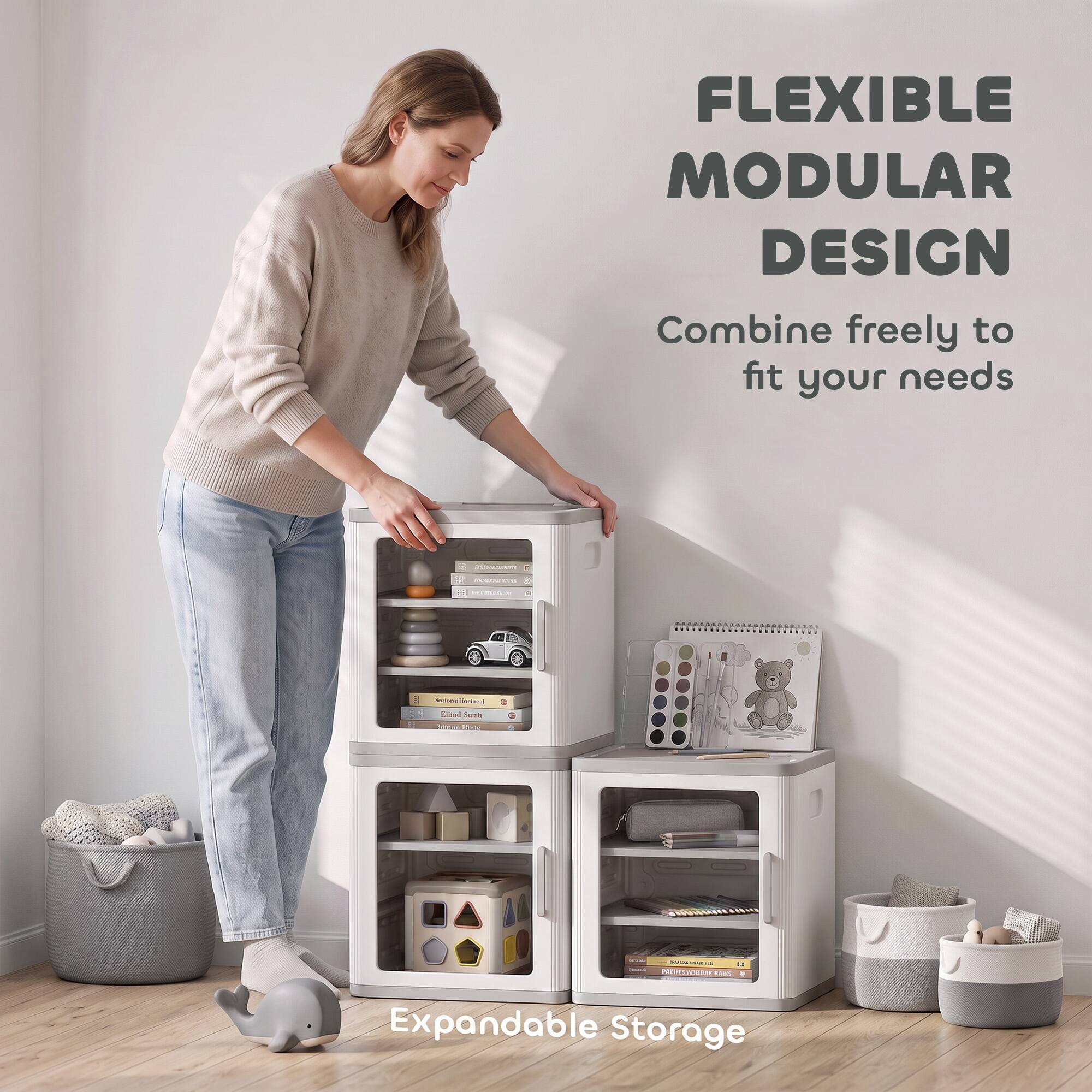 FLEXIBLE MODULAR DESIGN  
Combine freely to fit your needs  

WWW.SEMVER  
PRATE -  
INTRICADOS 1  
SPORT  
Reisnschedent Olted Santa leforen White  

- - -  
PRESPES-VETRIBILIE ESPERT I  

Expandable Storage