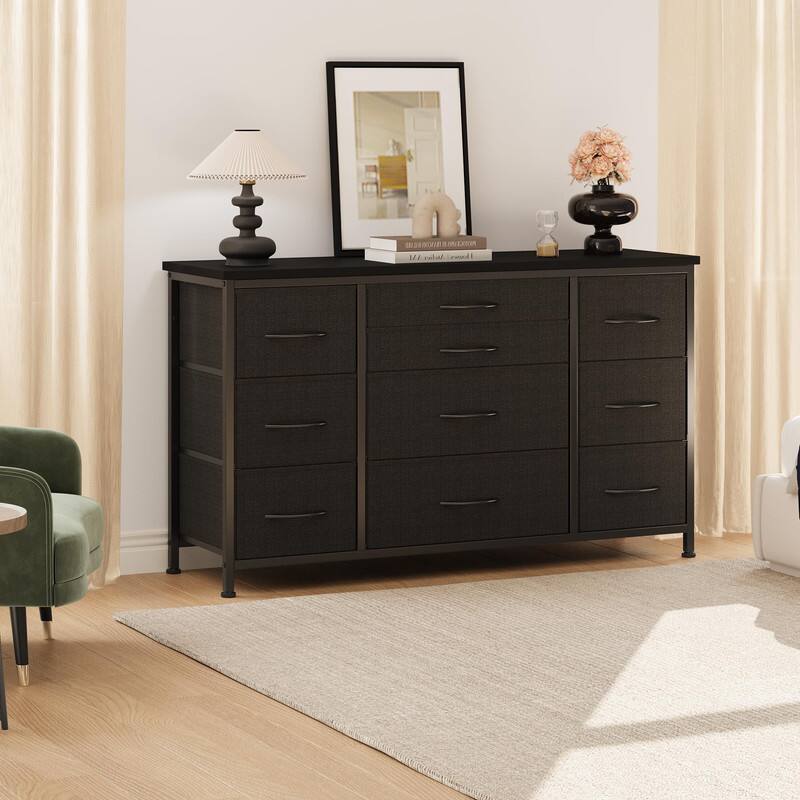 Left. GARVEE - 10 Drawer Dresser for Bedroom, TV Stand for 45-55 Inch TV, Charging Station, Storage Chest, Living Room, Gray - Gray.