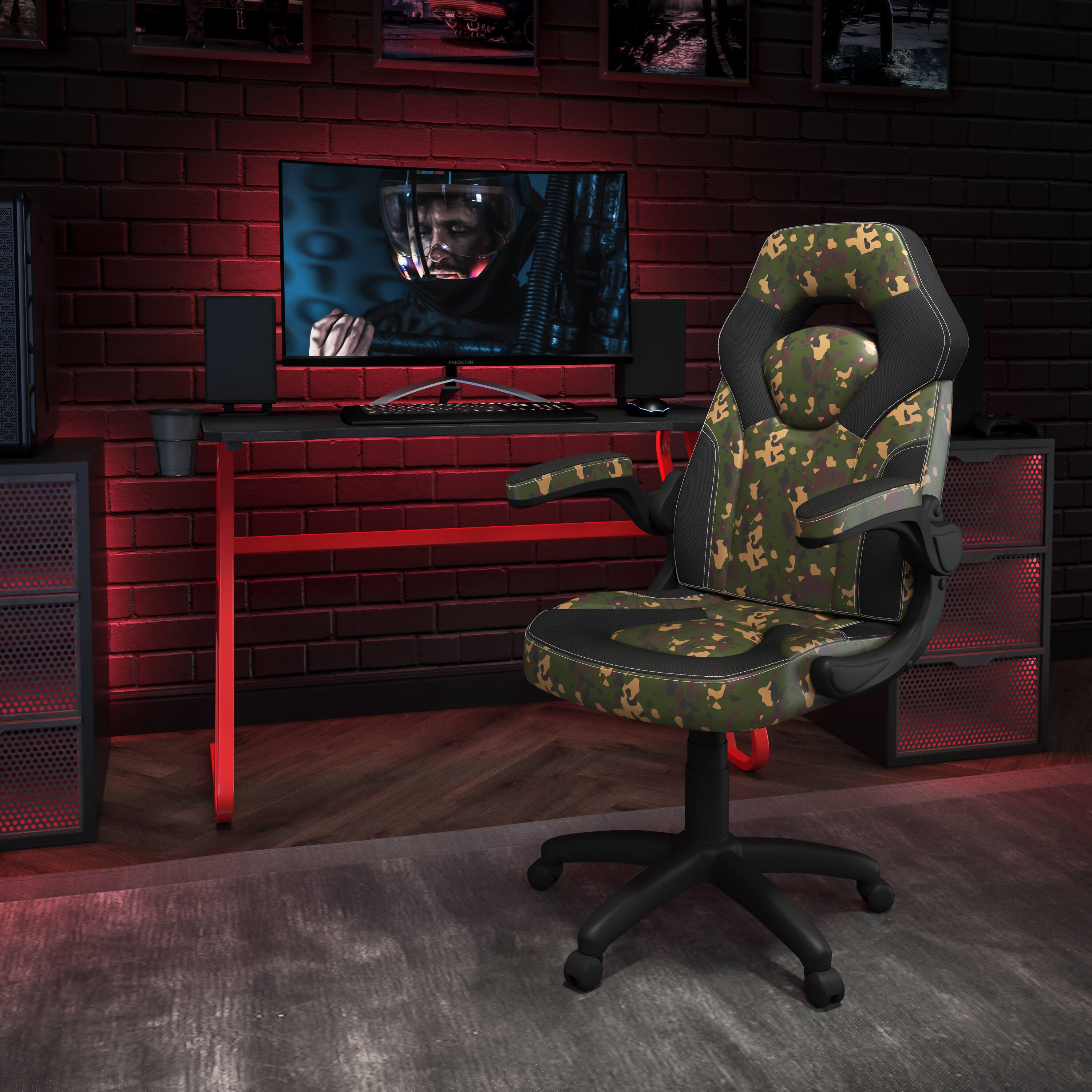 Alt View 1. Emma + Oliver - Gaming Desk and Racing Chair Set with Cup Holder and Headphone Hook - Camouflage.