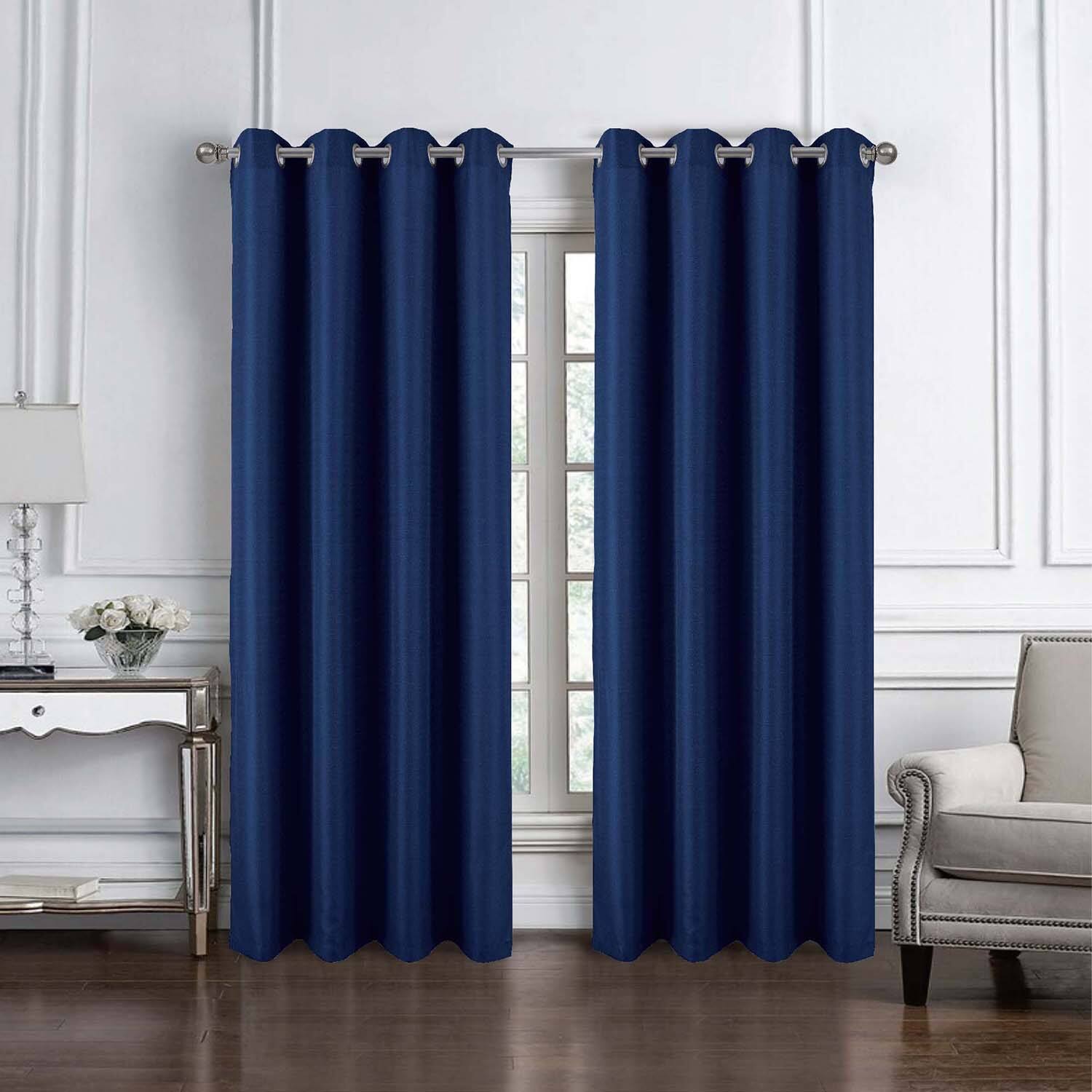 Angle. RT Designers Collection - RT Designer Collection Cindy Textured 2 Pack Grommet Curtain Panel 36" x 84" Navy Blue - Navy Blue.