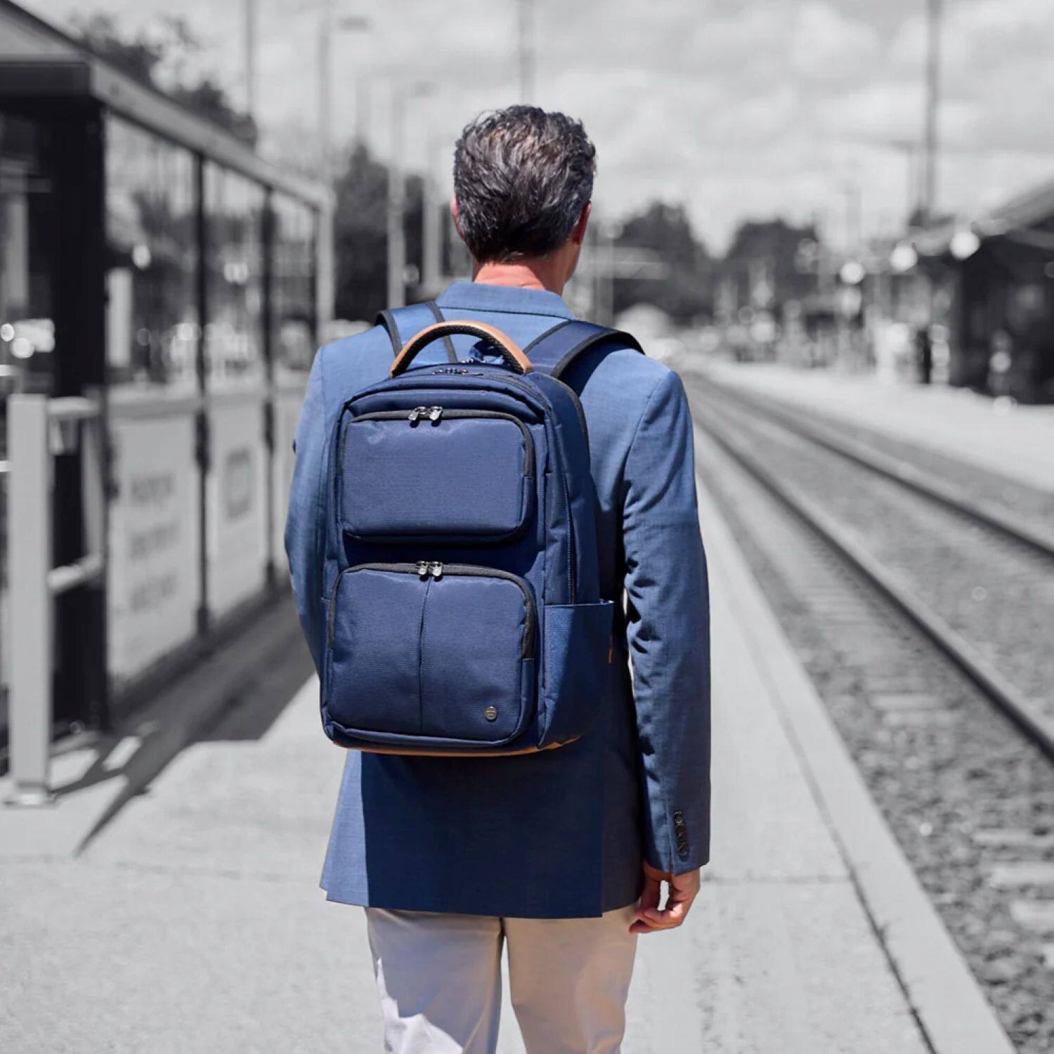 Alt View 8. PKG - Aurora Metro Backpack - Navy / Tan.