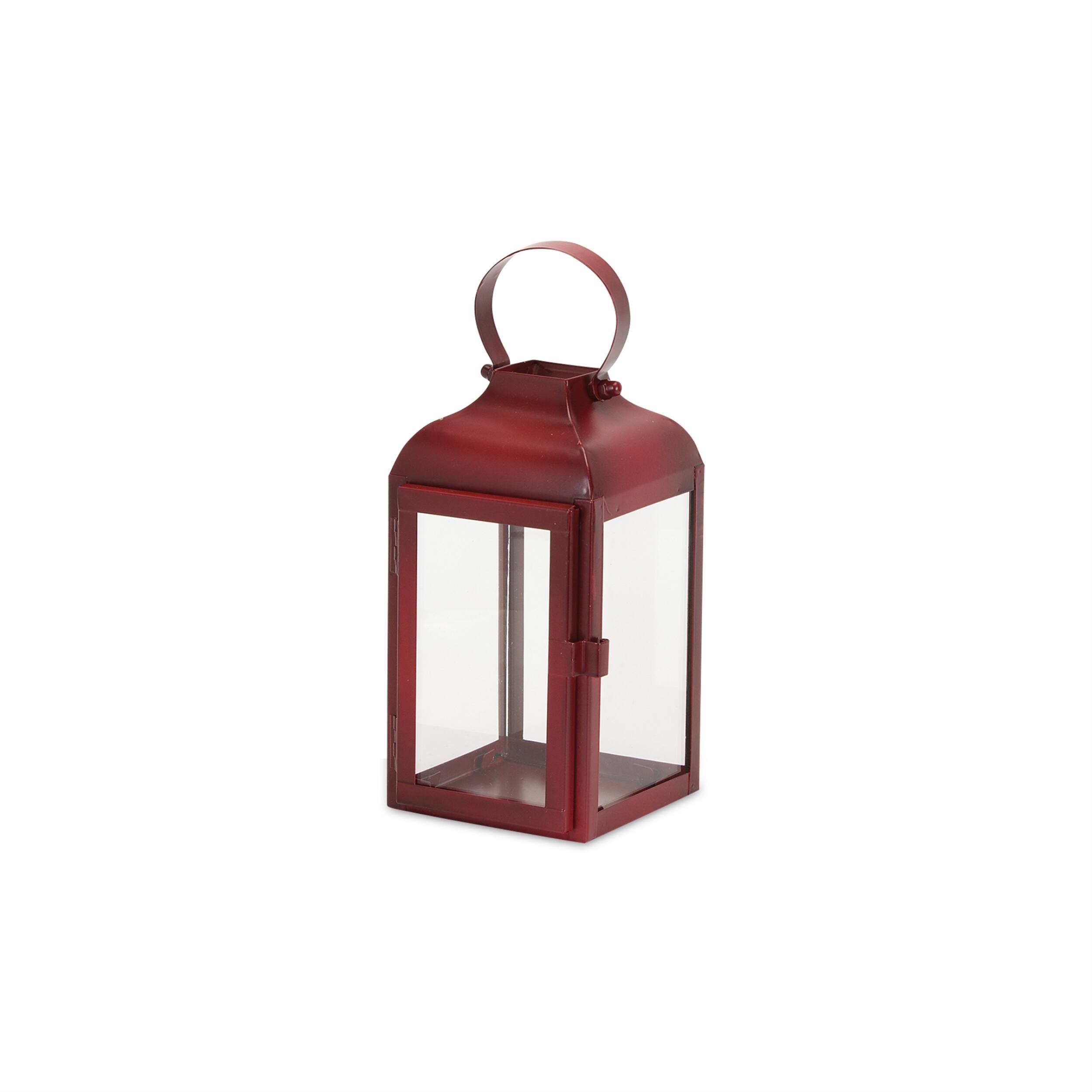 Alt View 2. BreeBe - Modern Red Metal Lantern (Set of 3) - Red, Clear.