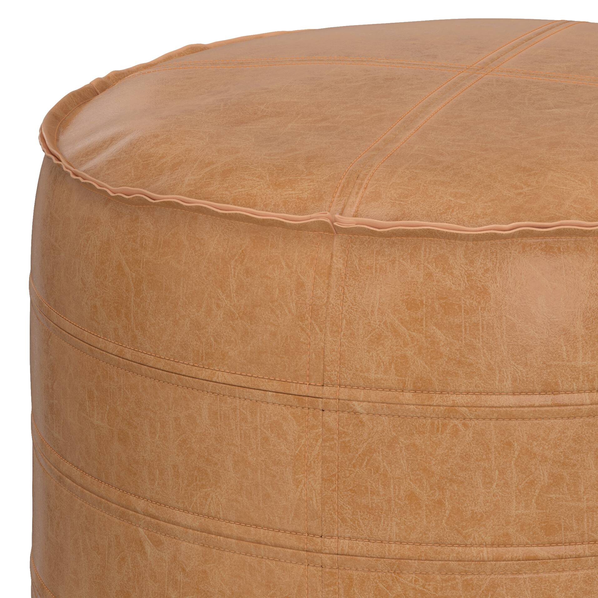 Alt View 13. Simpli Home - Brody 20 Inch Round Pouf - Distressed Brown.