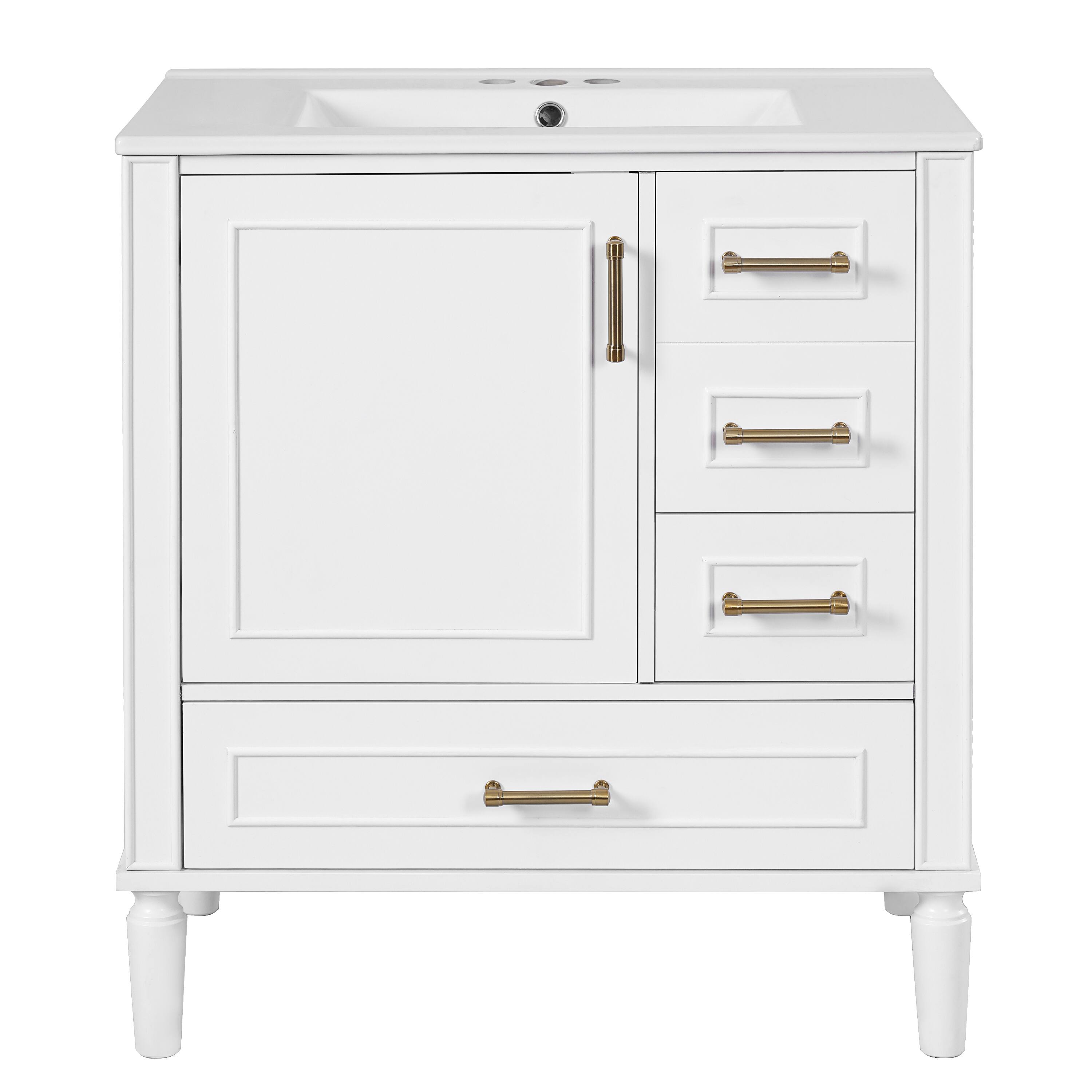 Alt View 7. Tiramisubest - 30" Bathroom Vanity with Ceramic Sink with Built-in Shelf, Deep Drawer, Standard Drawer, Long Divider Drawer - White.